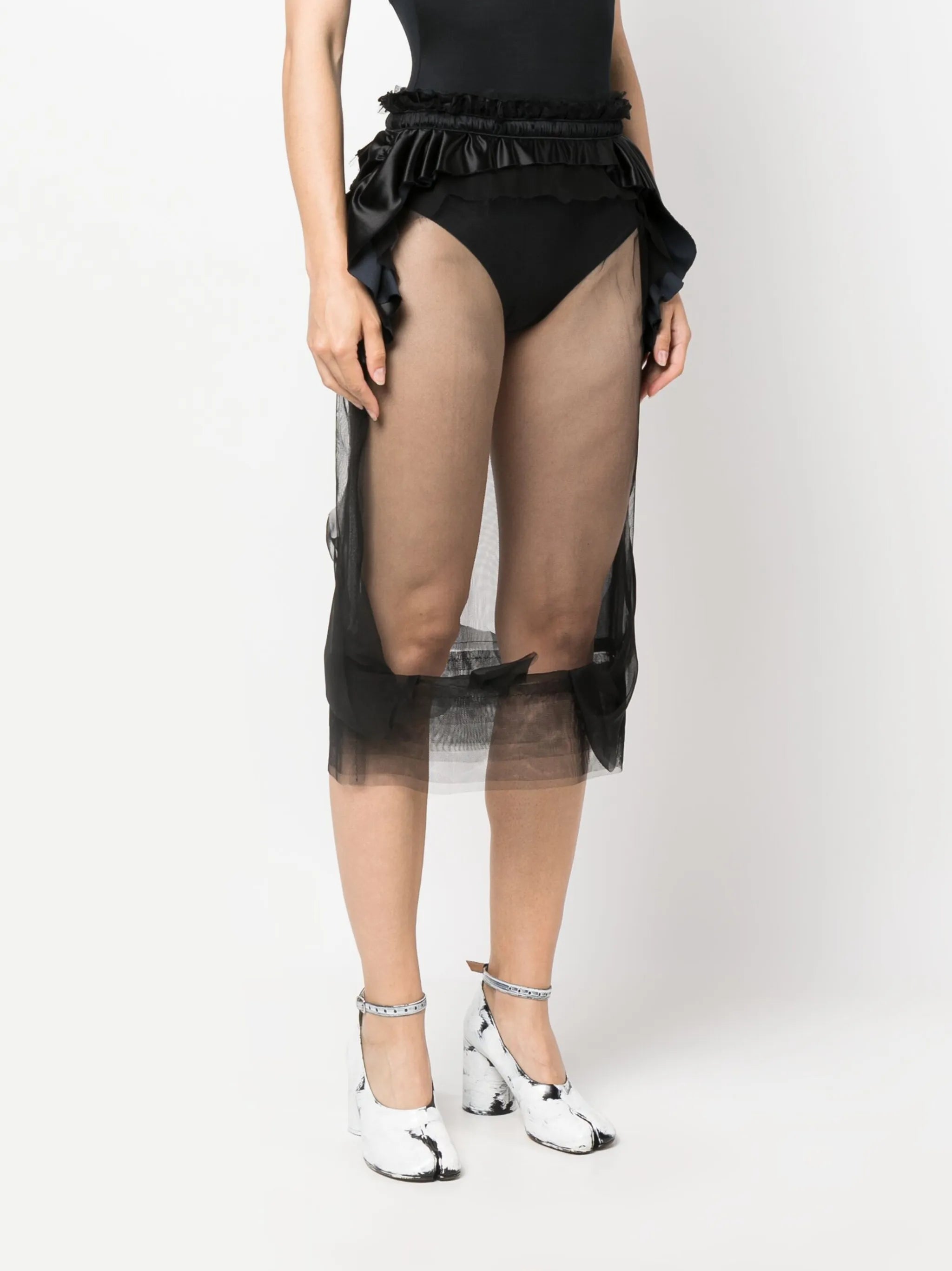 Décortiqué tulle midi skirt