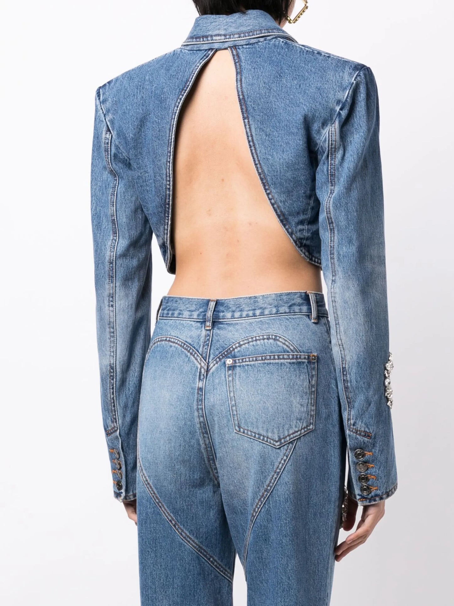 open-back cropped denim jacket