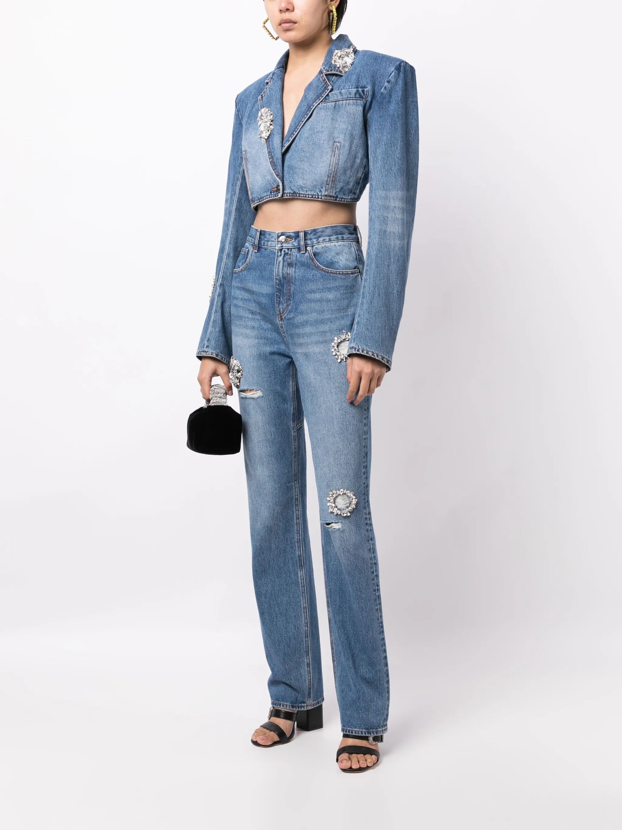 open-back cropped denim jacket