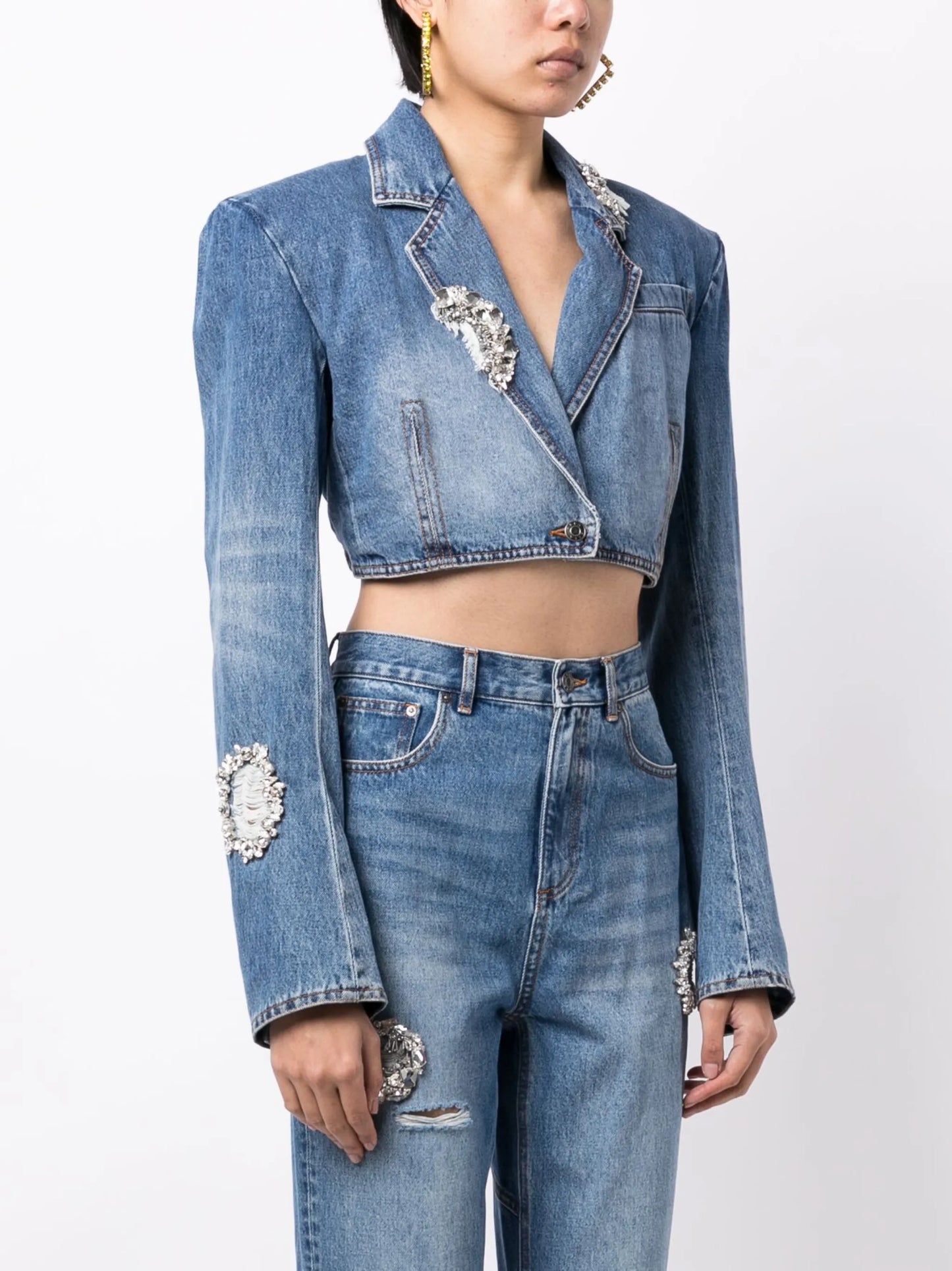 open-back cropped denim jacket