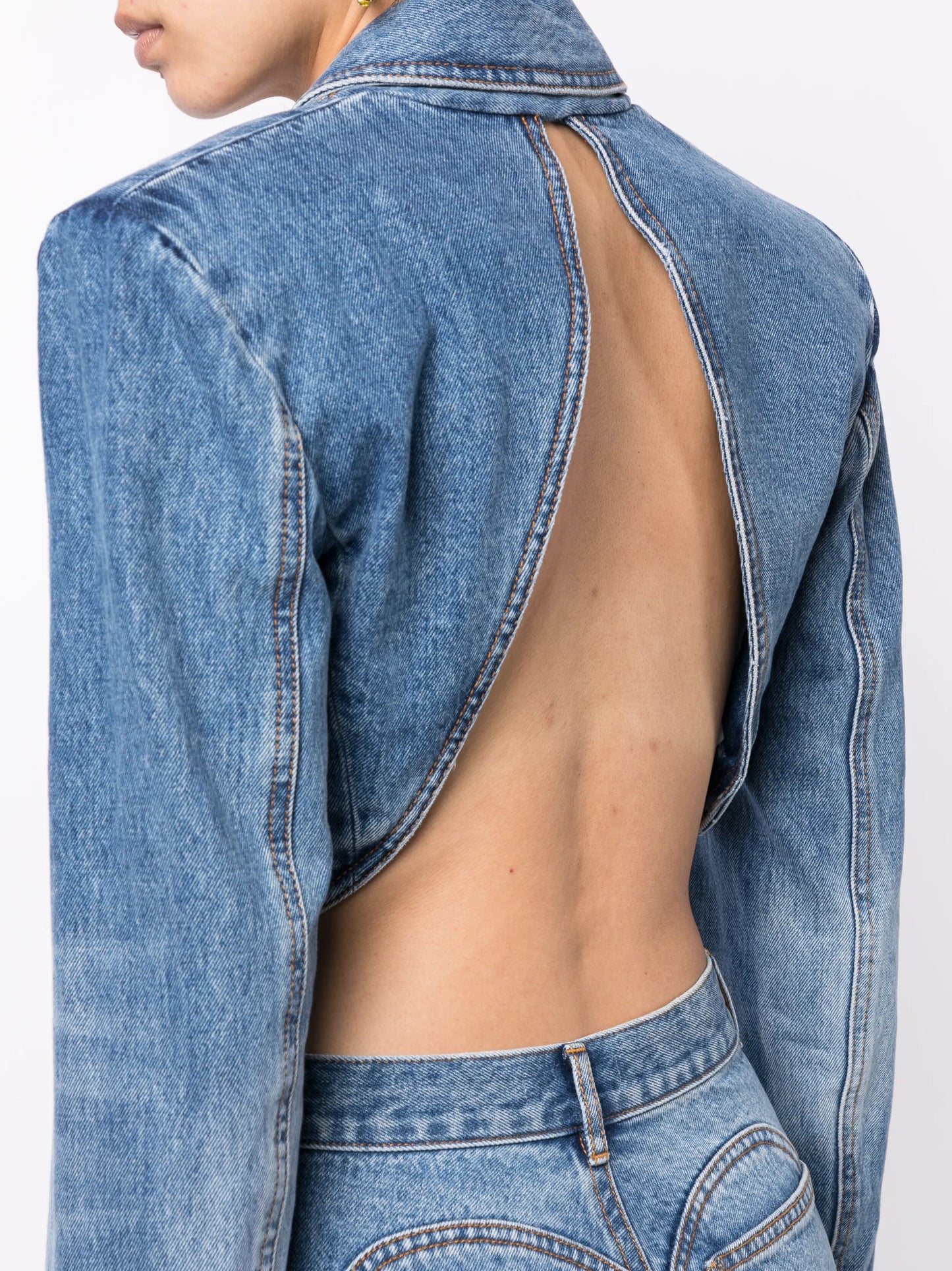 open-back cropped denim jacket