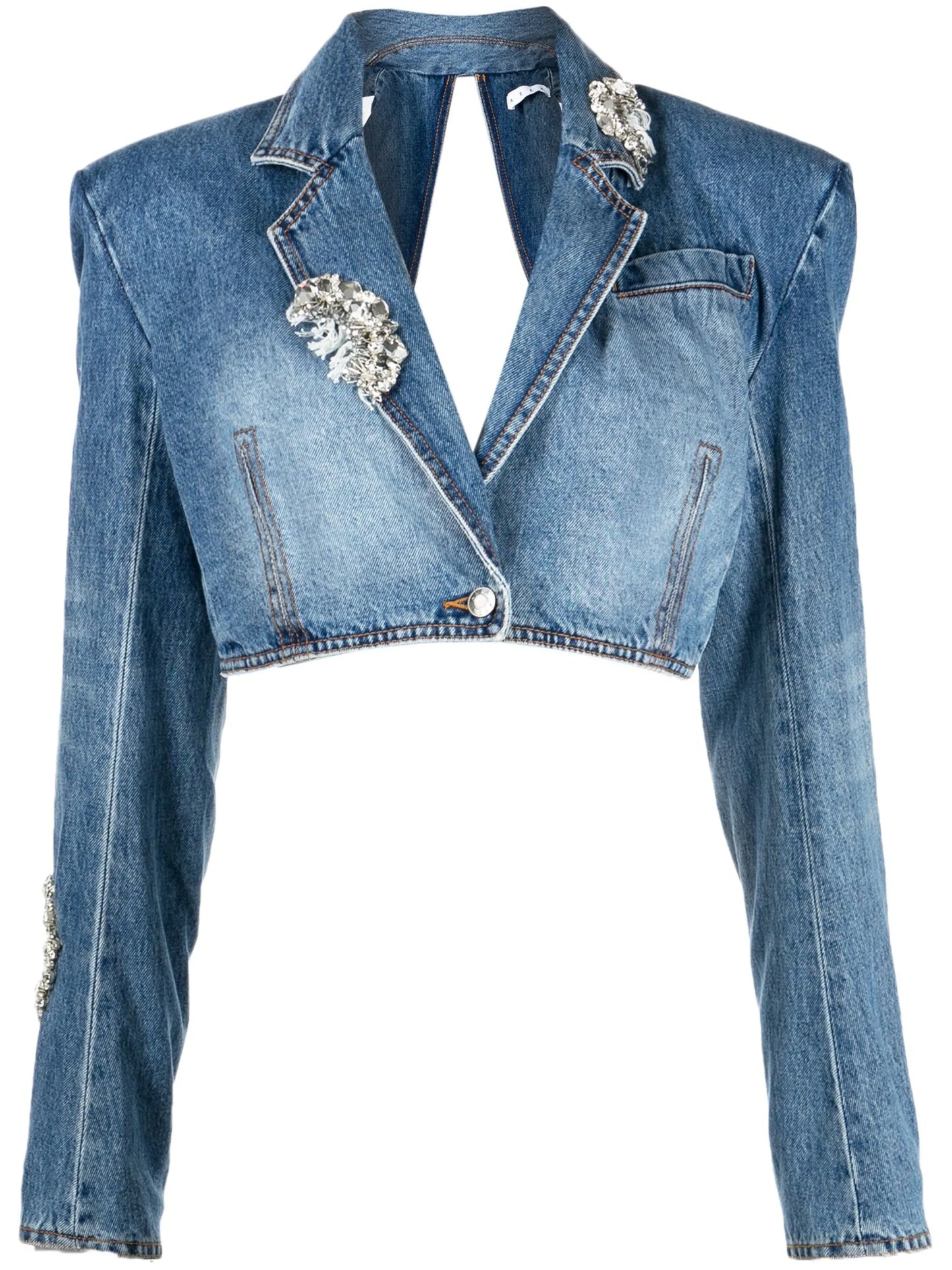 open-back cropped denim jacket
