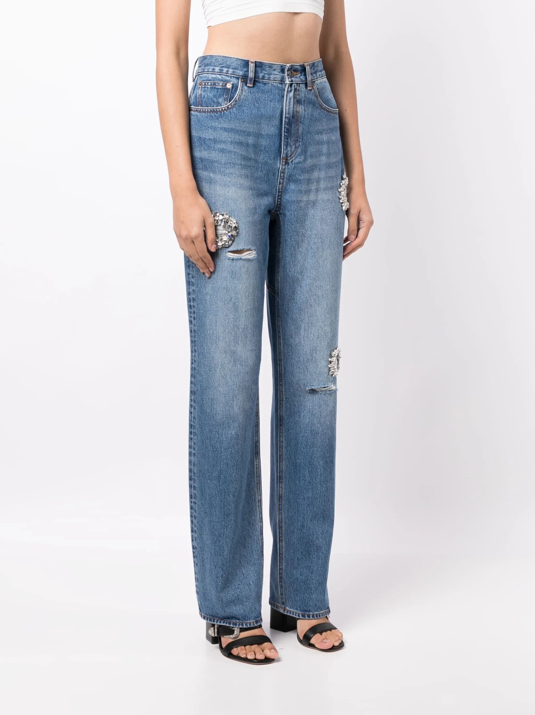 crystal-embellished straight-leg jeans