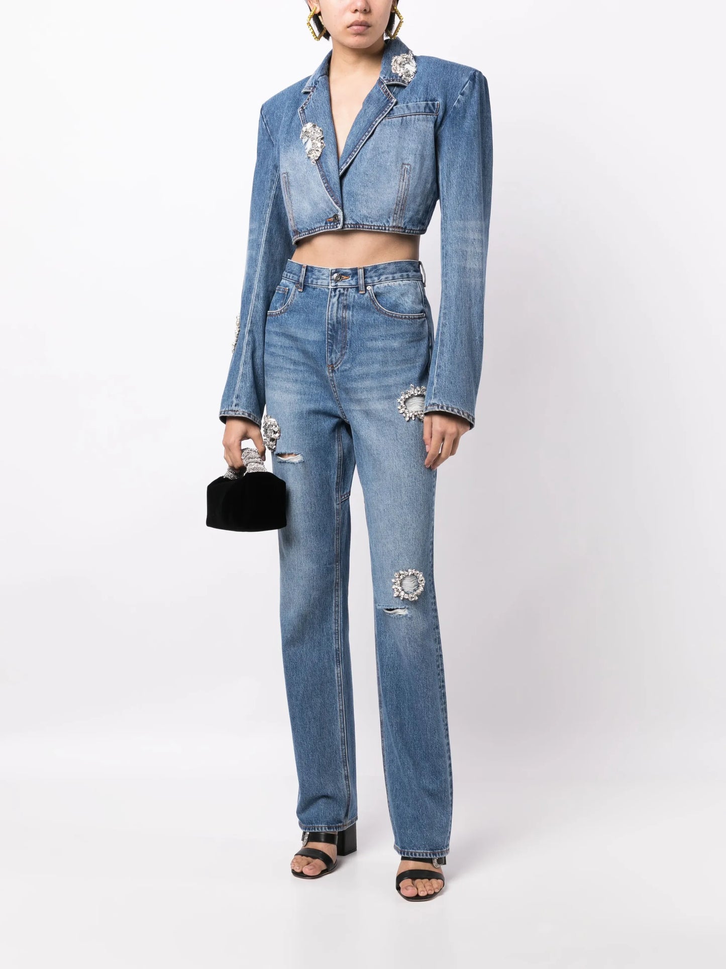 crystal-embellished straight-leg jeans