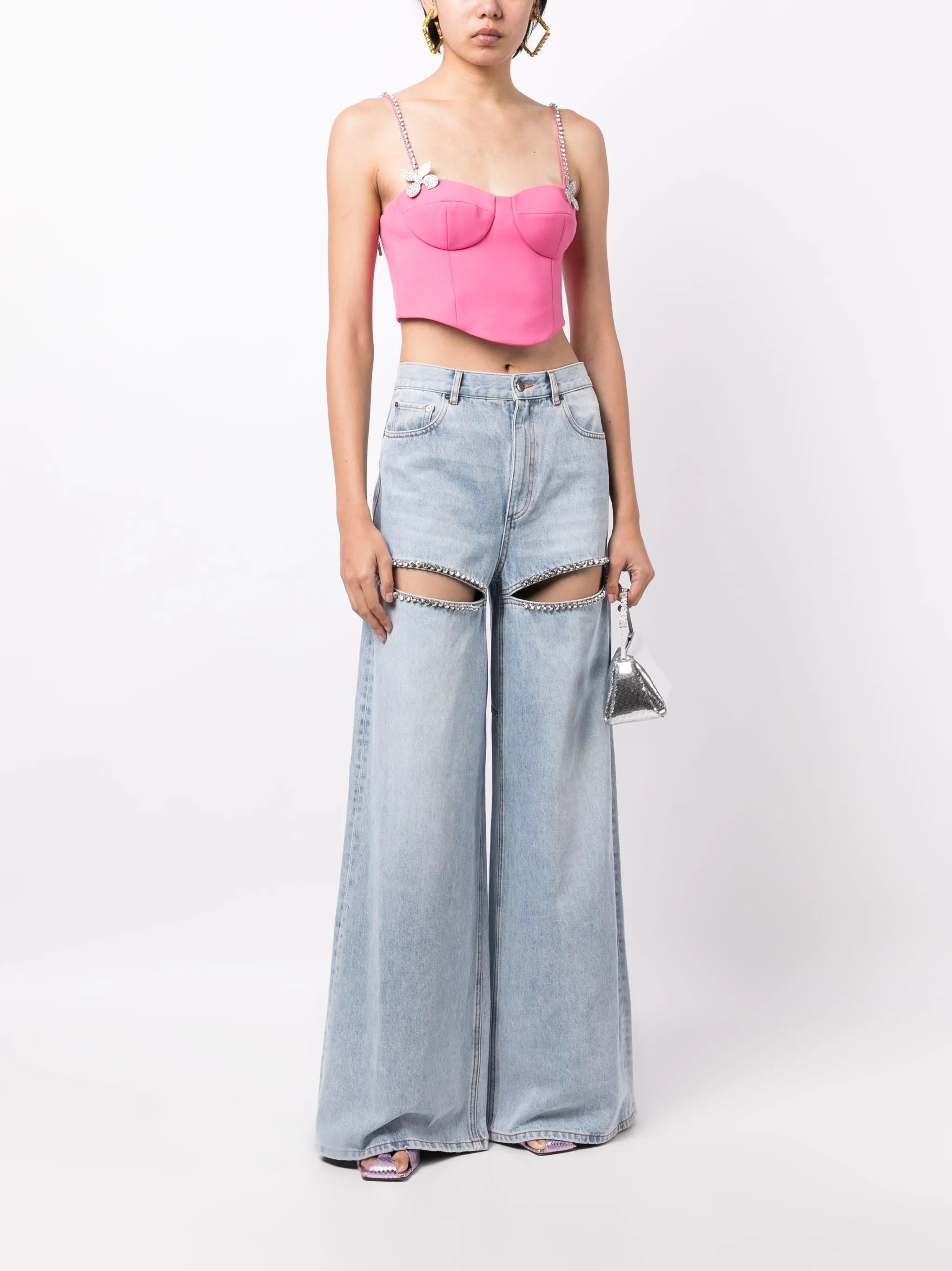 butterfly-appliqué wool bustier top