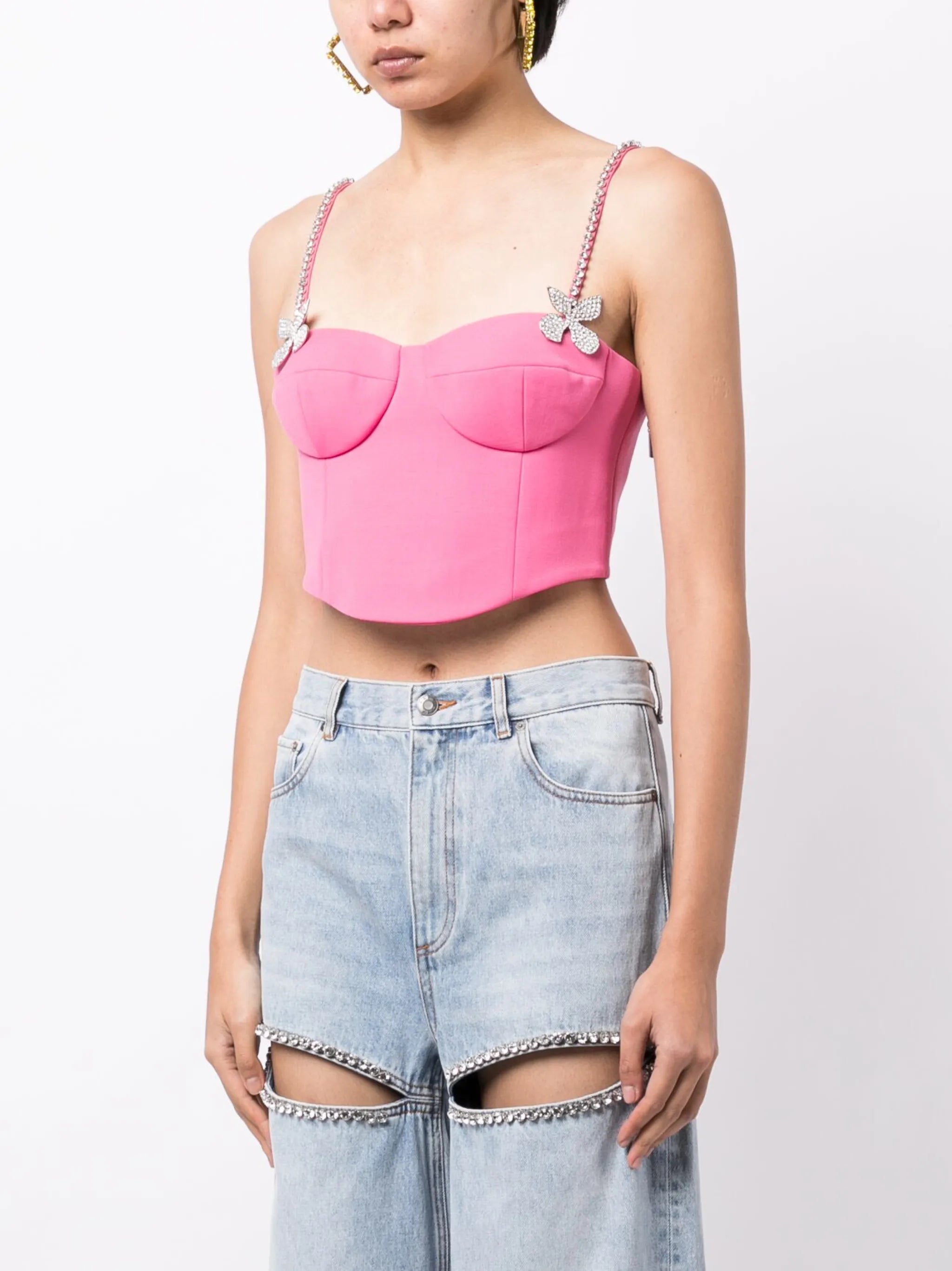 butterfly-appliqué wool bustier top