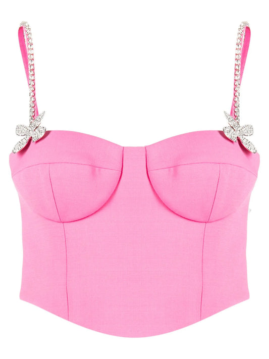 butterfly-appliqué wool bustier top