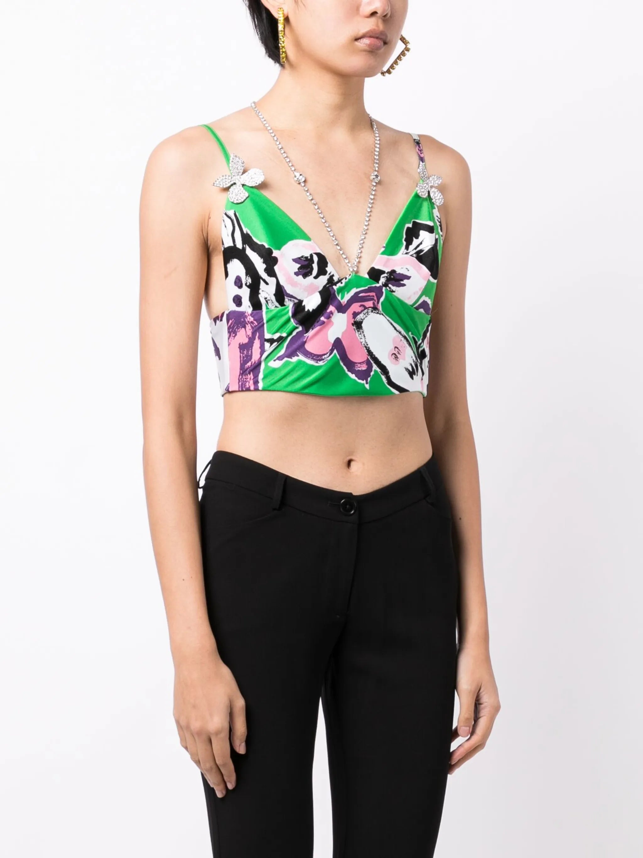 Butterfly abstract-print cropped top