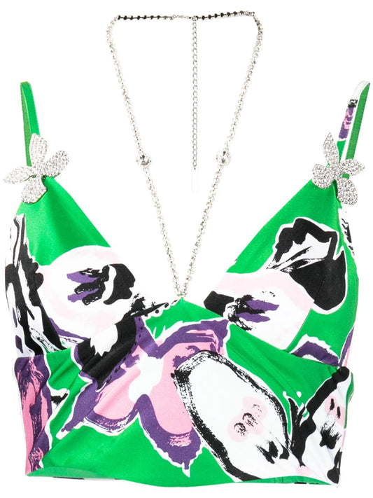 Butterfly abstract-print cropped top