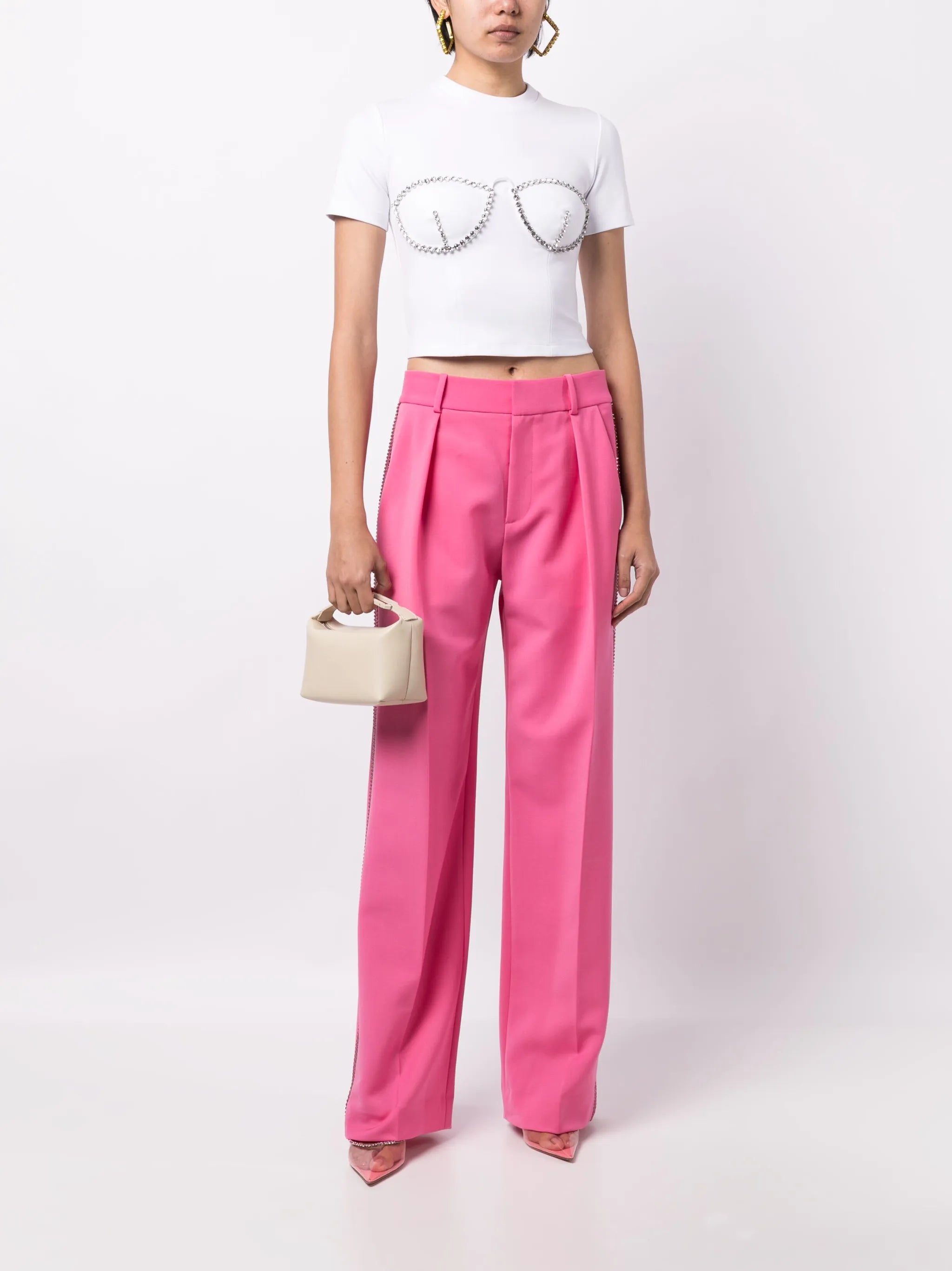 crystal-embellished cropped T-shirt