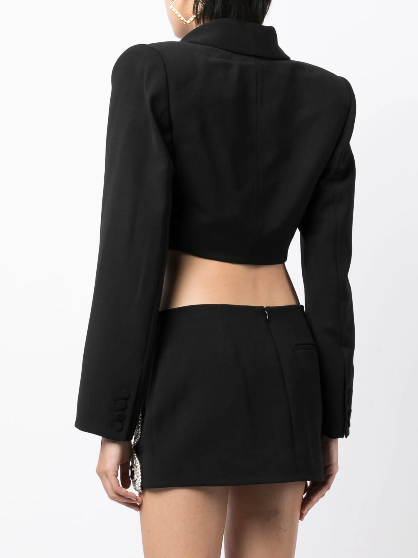 butterfly-embroidered cropped blazer