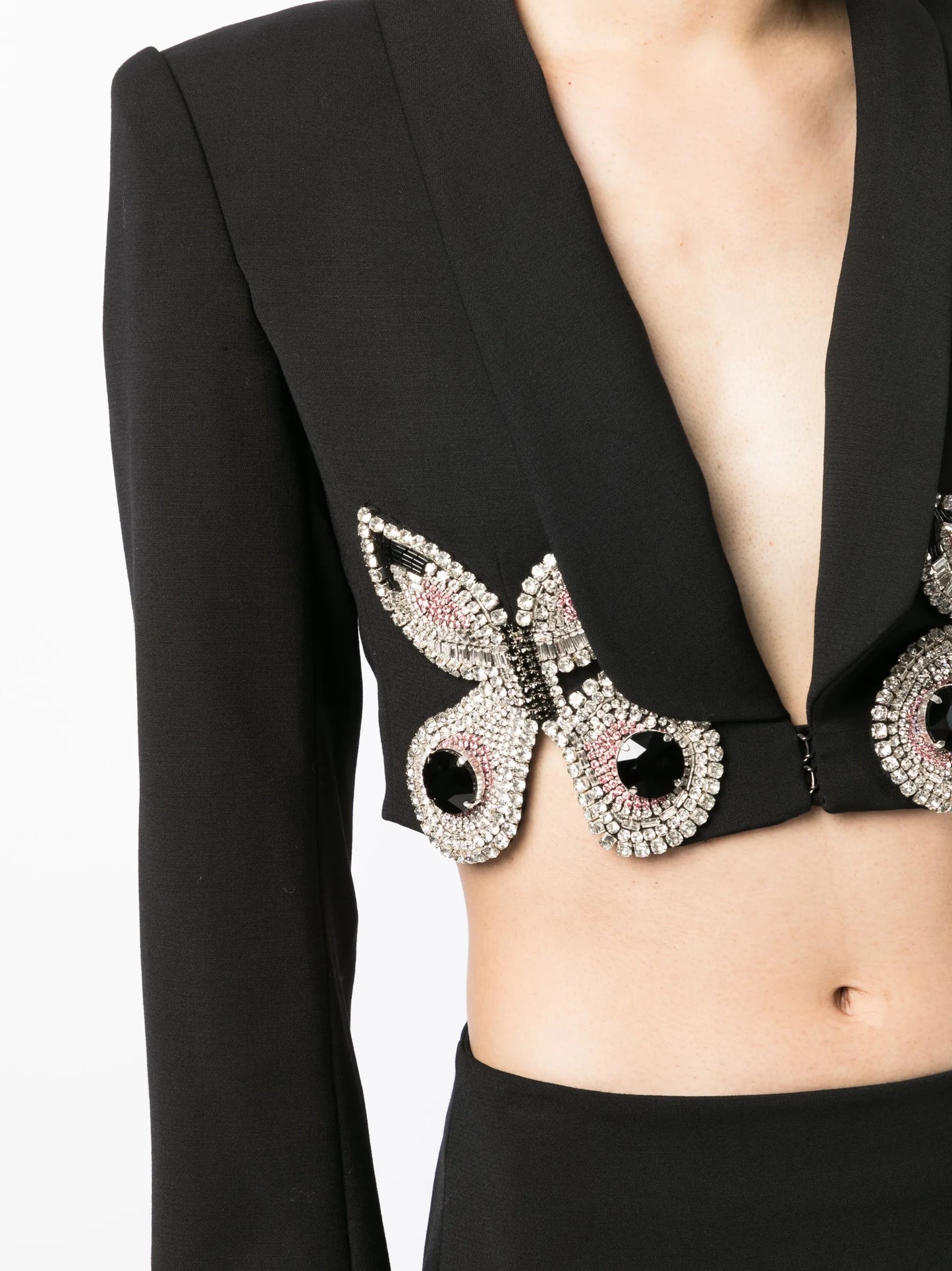 butterfly-embroidered cropped blazer