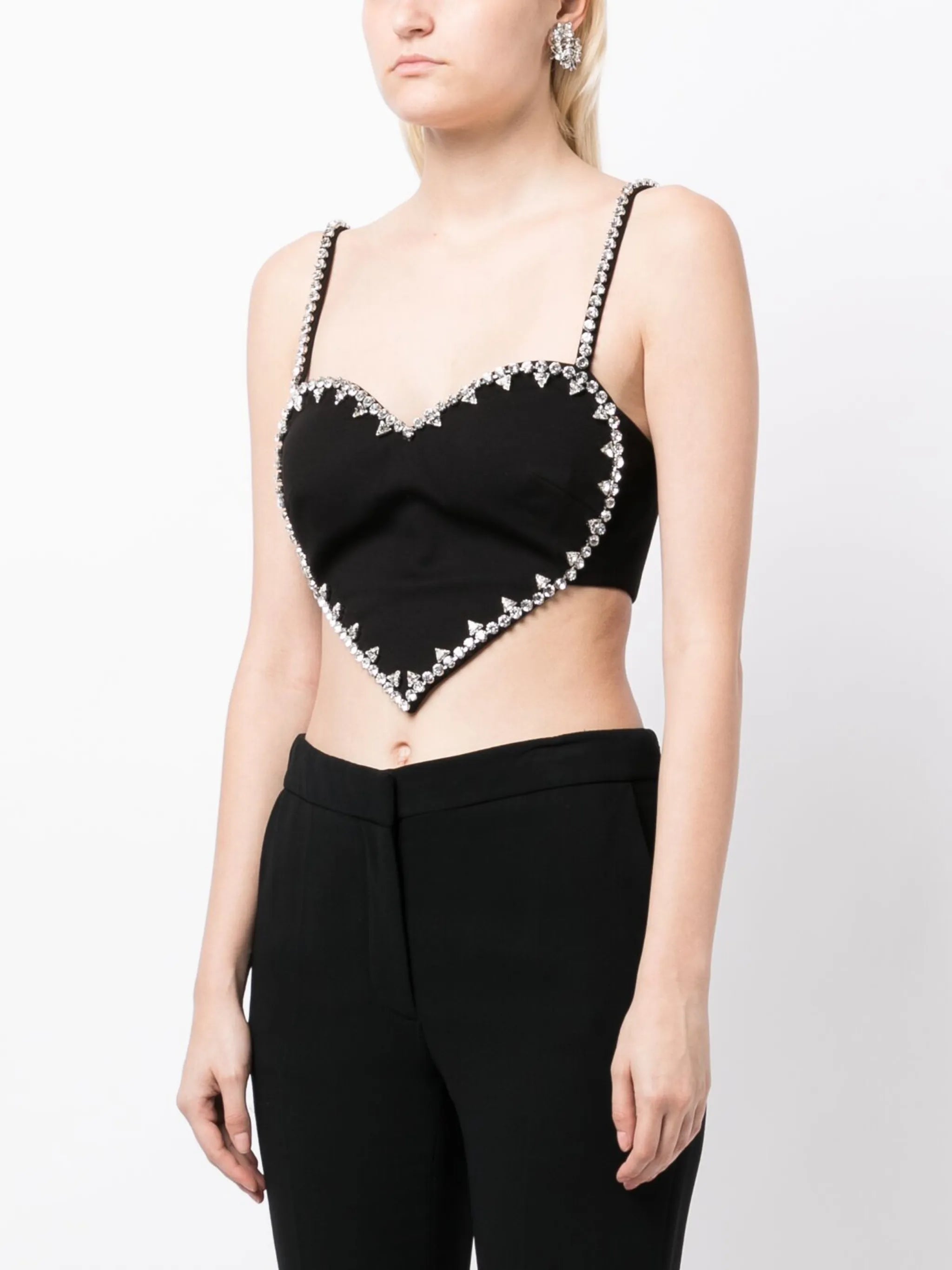 heart-motif crystal-embellished top