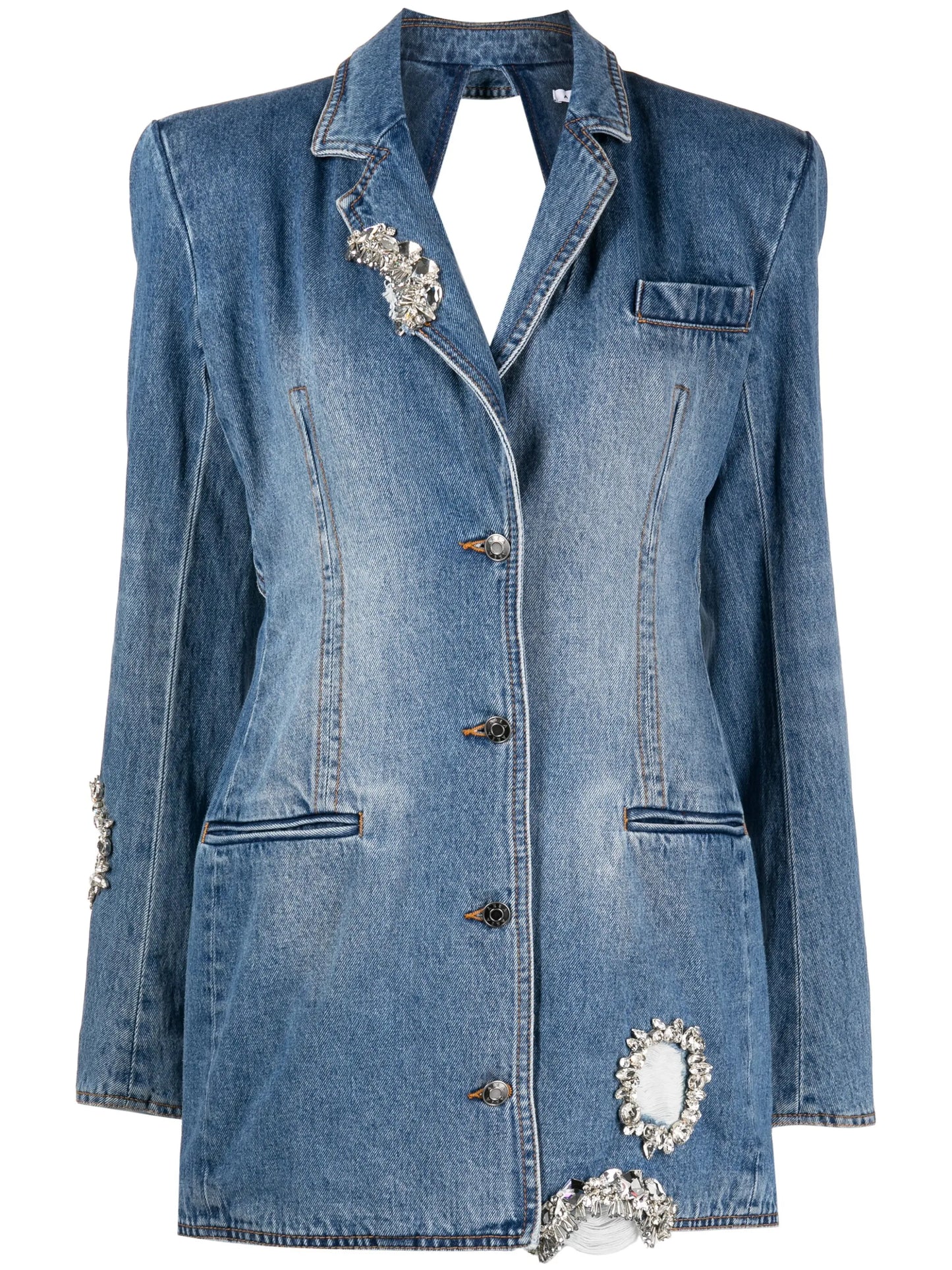 crystal-embellished denim mini dress