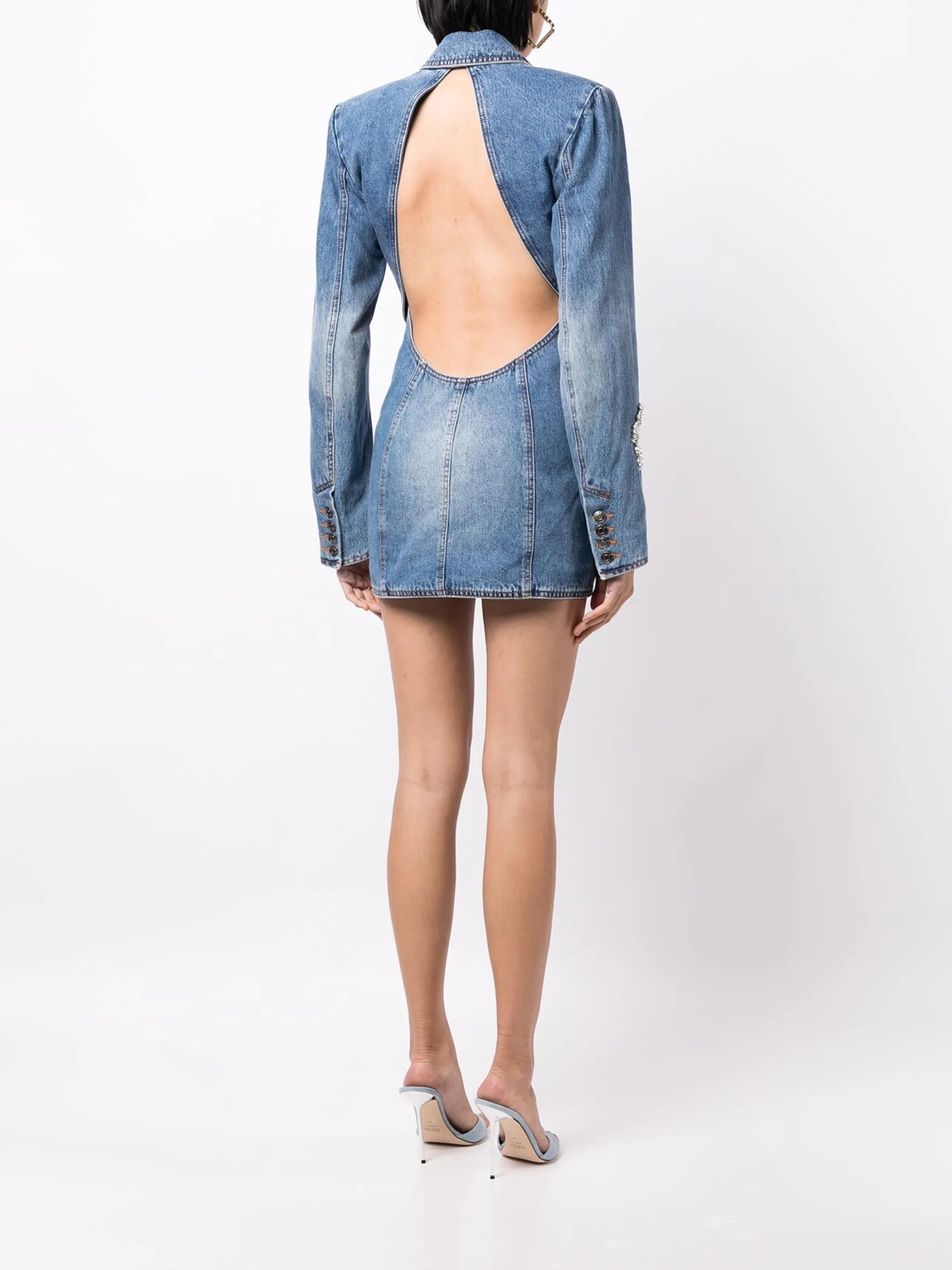 crystal-embellished denim mini dress