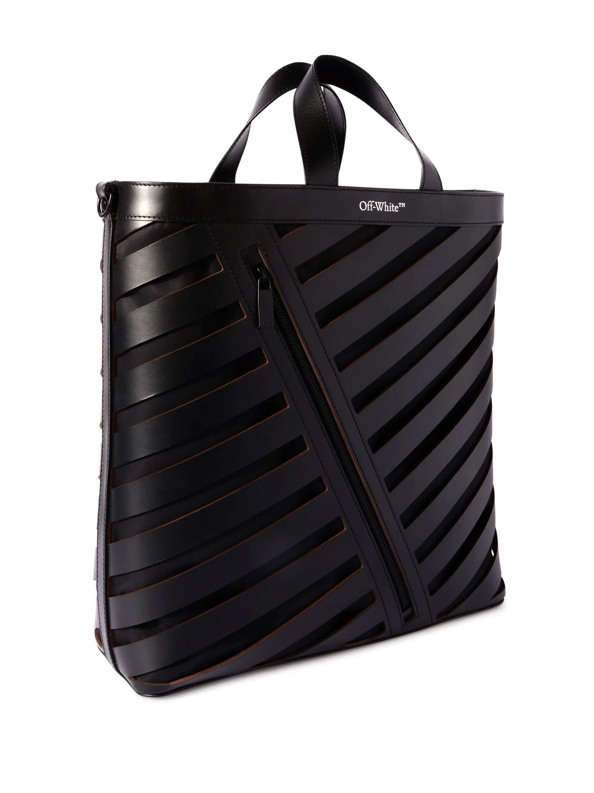 Diag cut-out leather tote bag