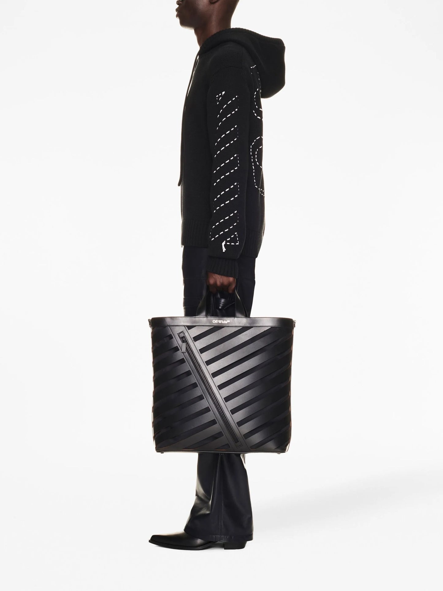 Diag cut-out leather tote bag