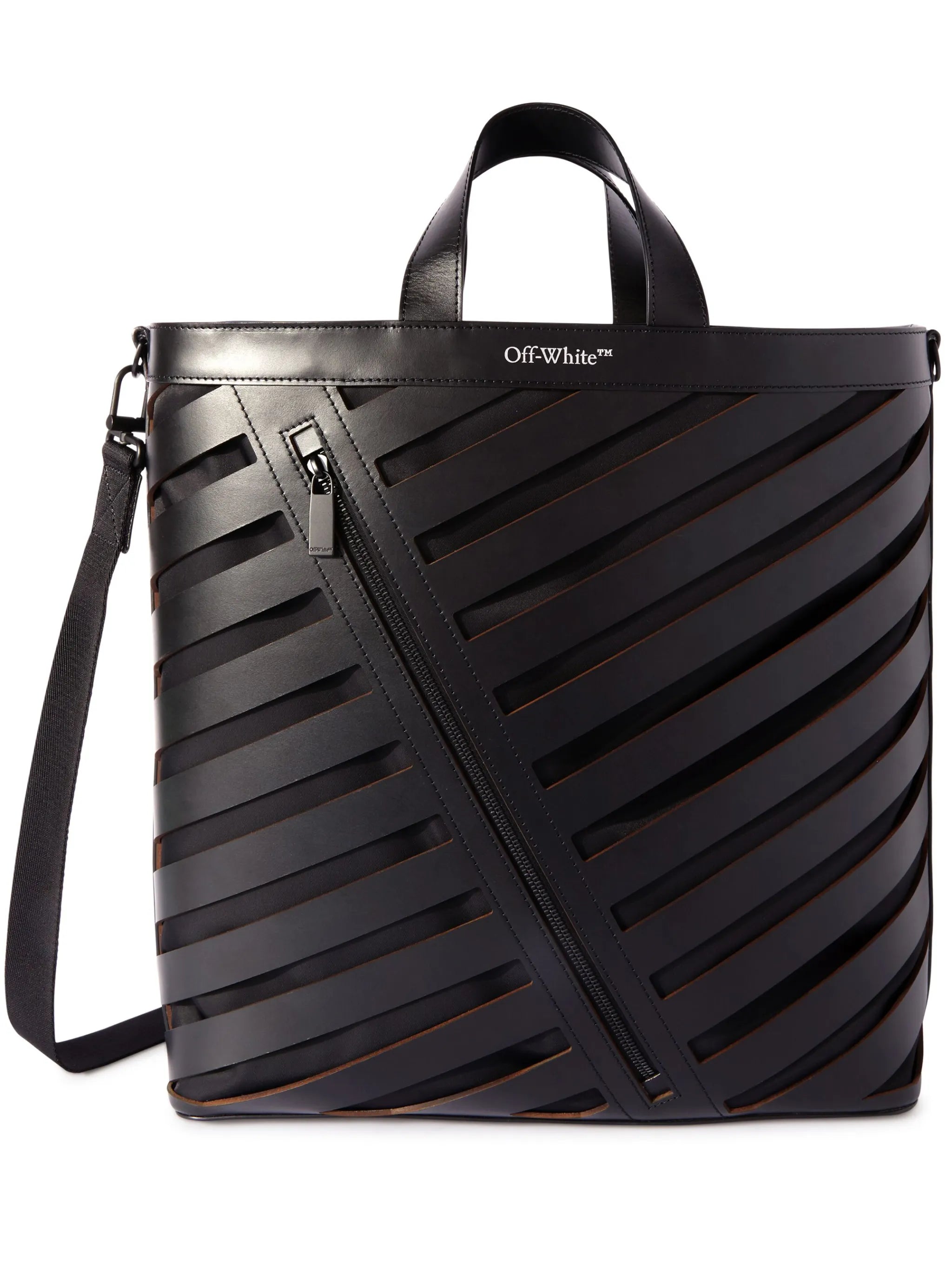 Diag cut-out leather tote bag