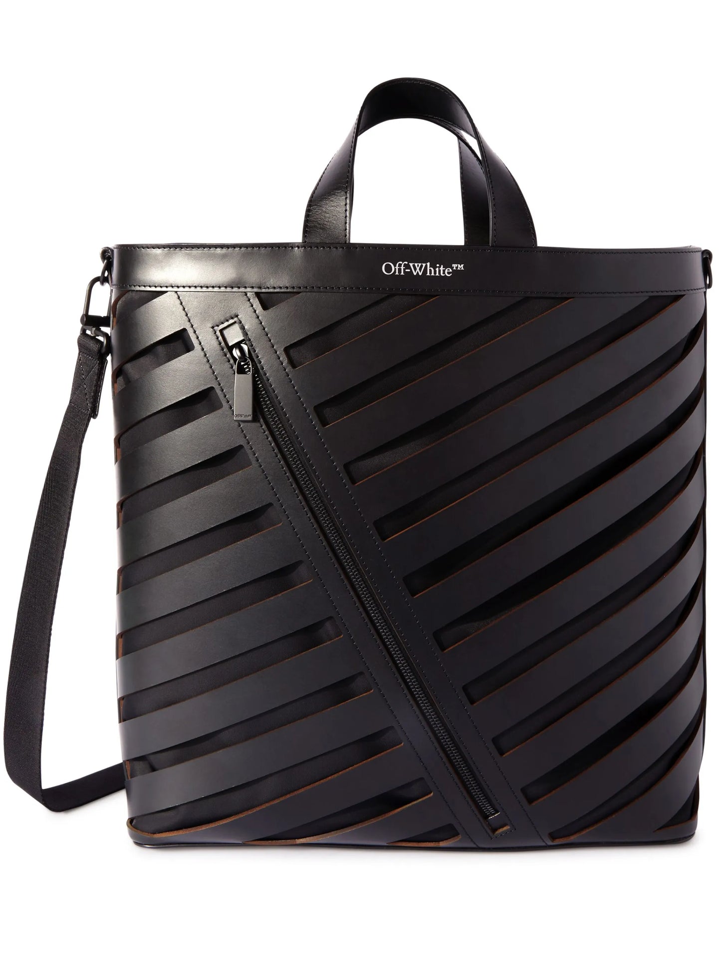 Diag cut-out leather tote bag