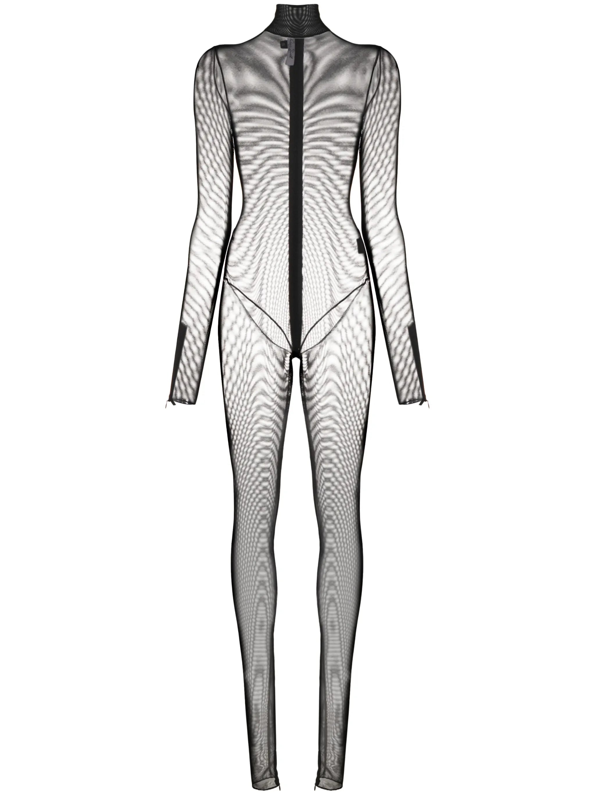 mesh long-sleeve jumpsuit