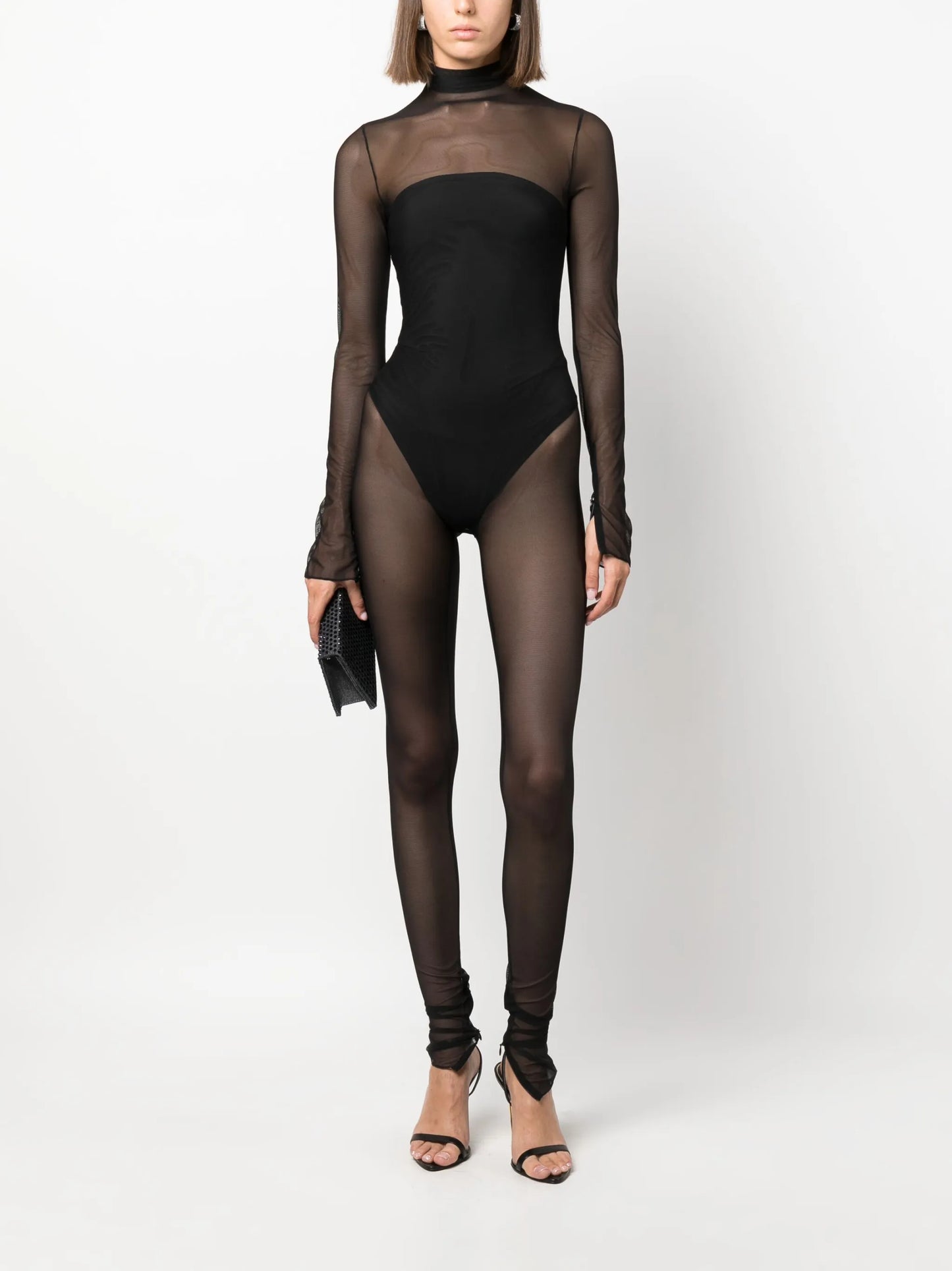 mesh long-sleeve jumpsuit