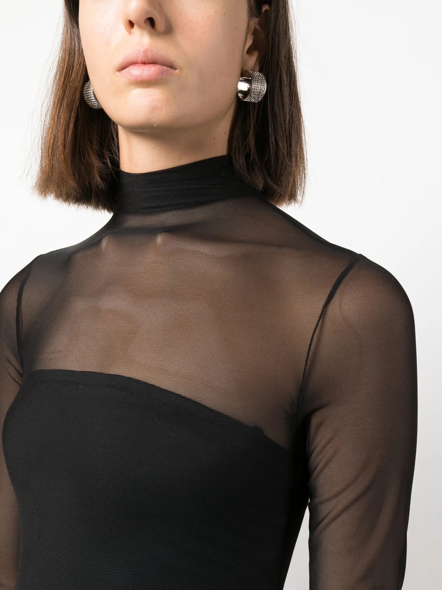 mesh long-sleeve jumpsuit