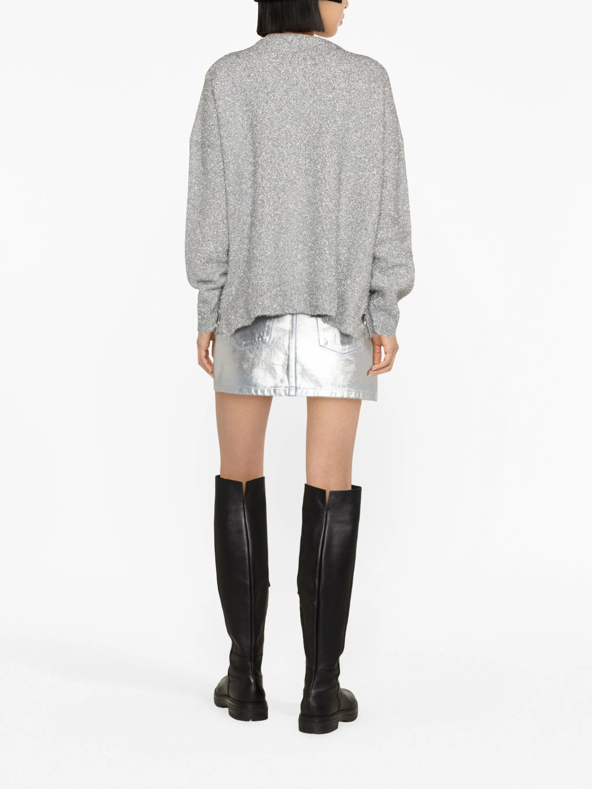 metalized crew-neck jumper