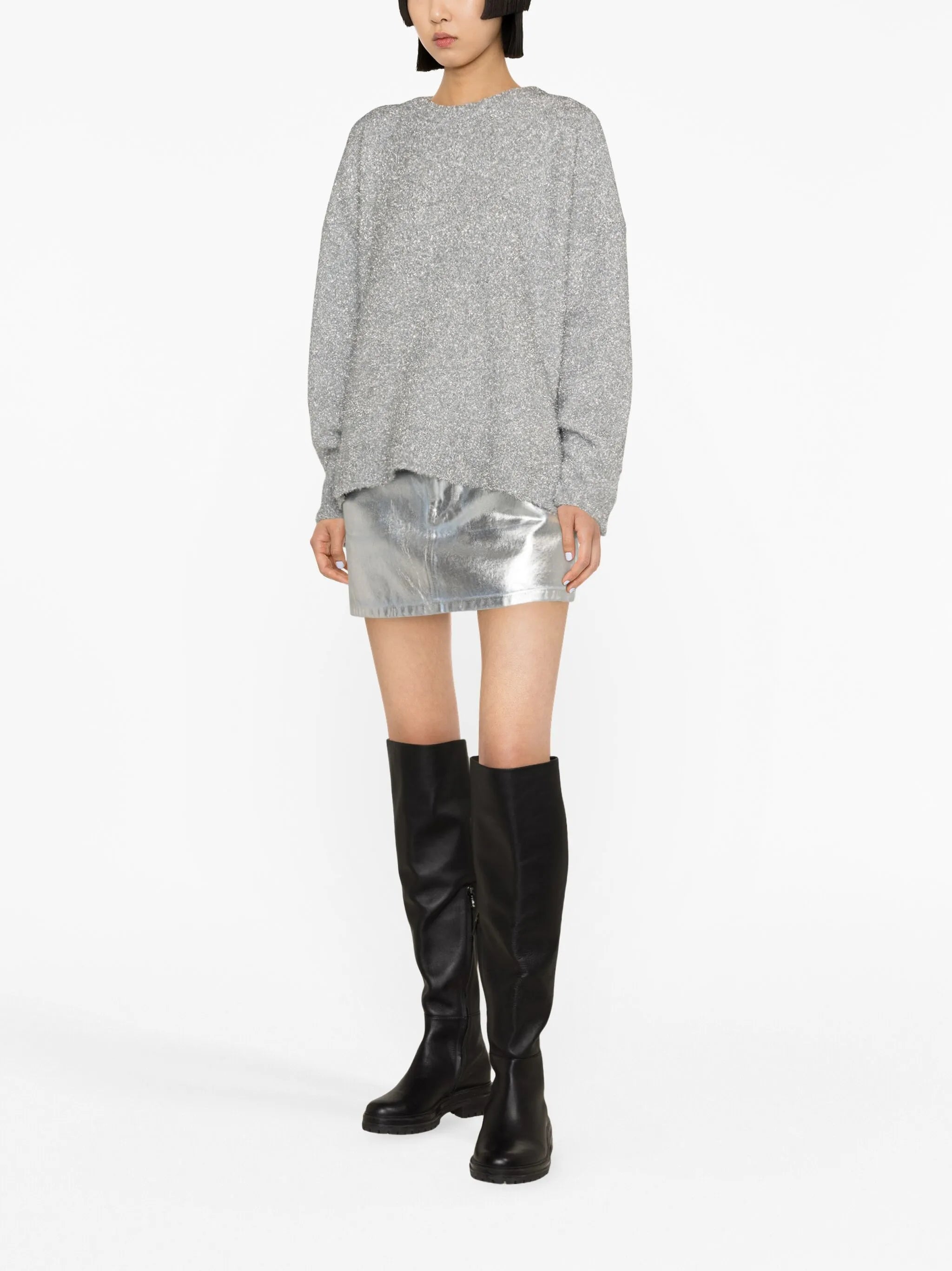 metalized crew-neck jumper