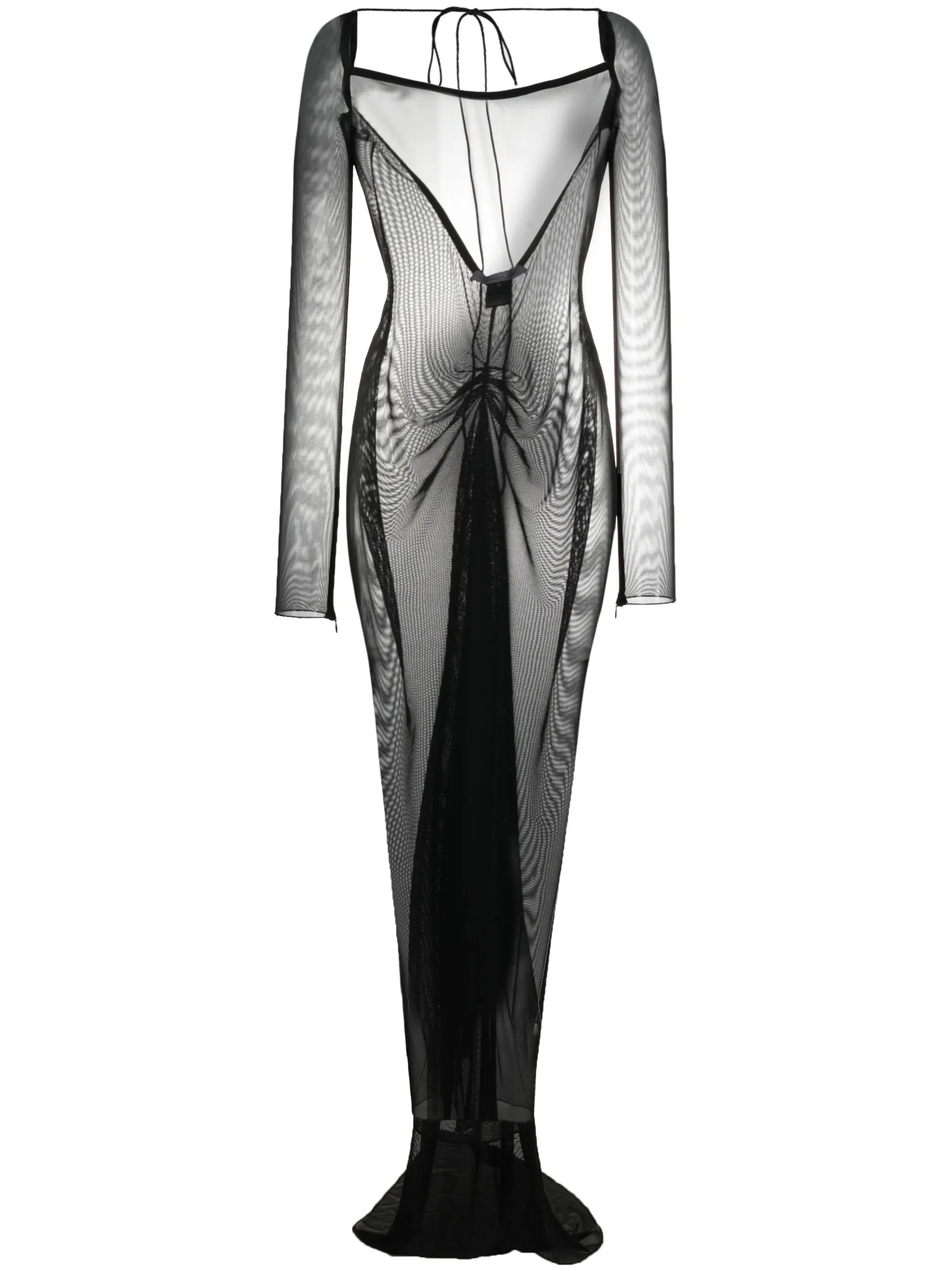 semi-sheer asymmetrical-train gown
