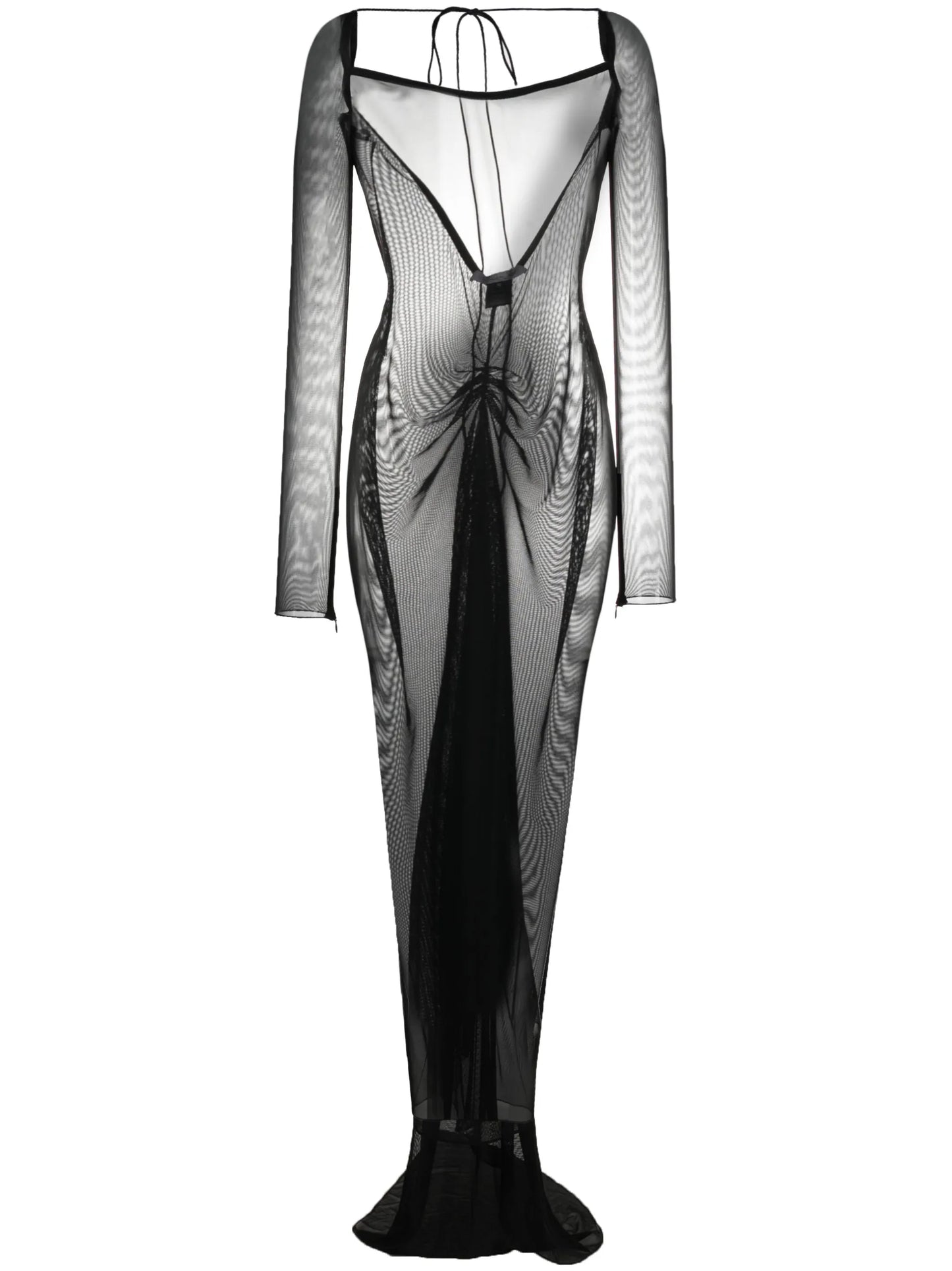 semi-sheer asymmetrical-train gown