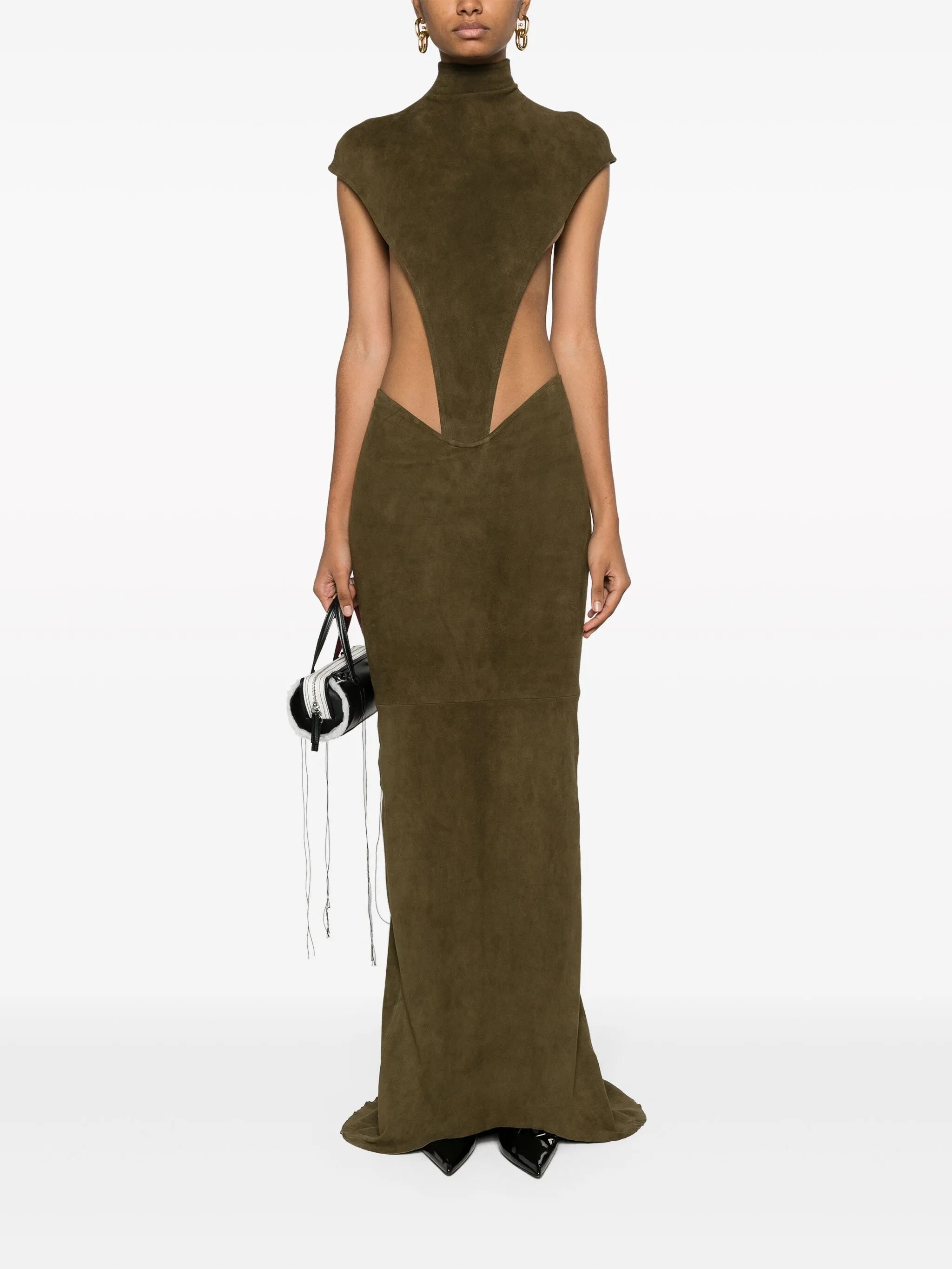 asymmetric nubuck maxi skirt