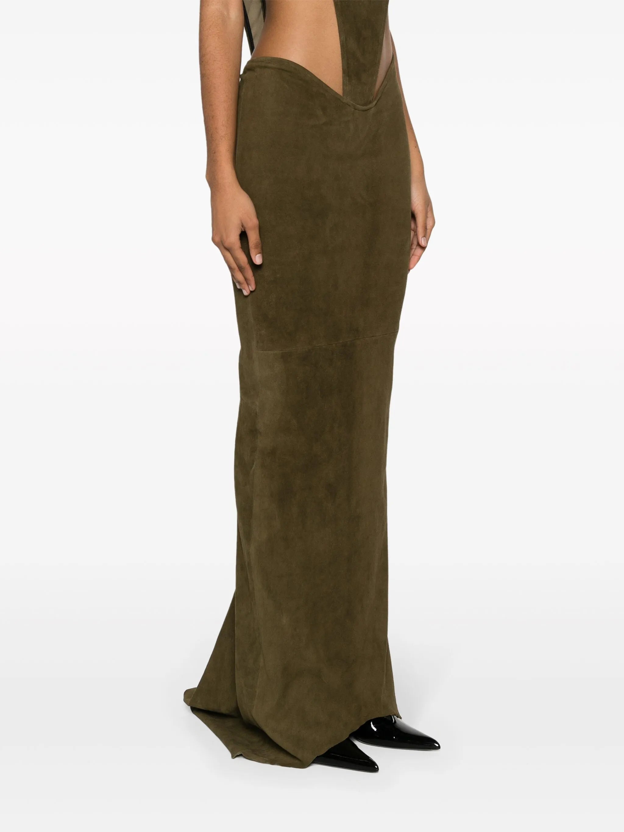 asymmetric nubuck maxi skirt