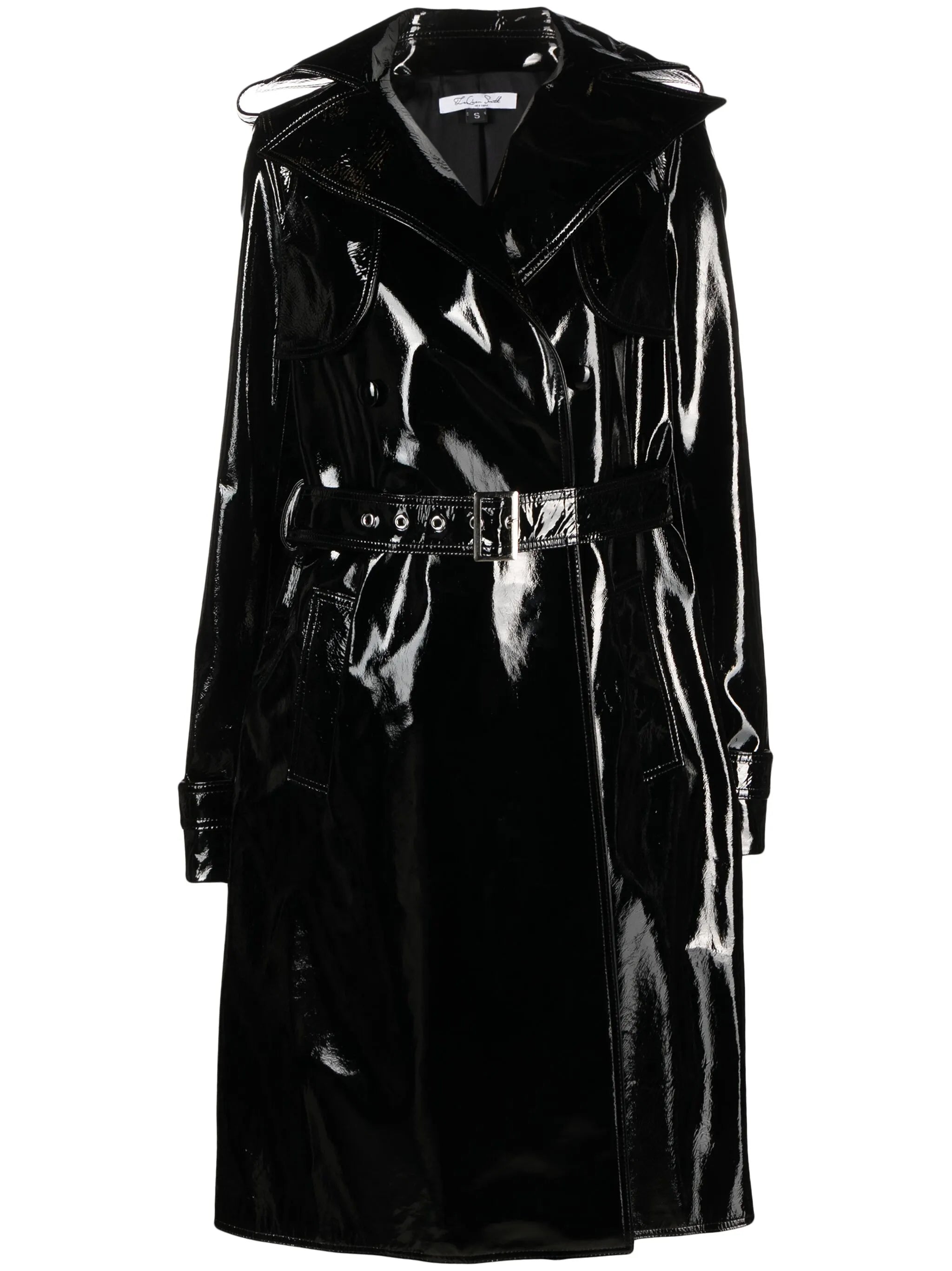 coated-finish leather trench coat