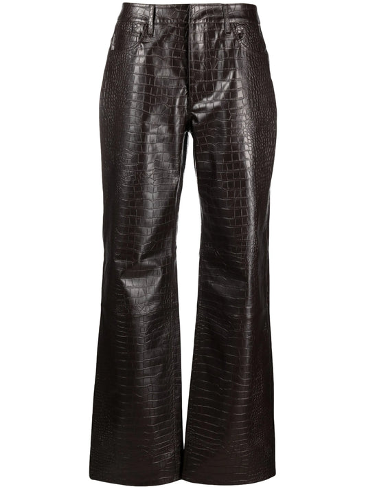 Bonnie embossed-crocodile wide-leg trousers