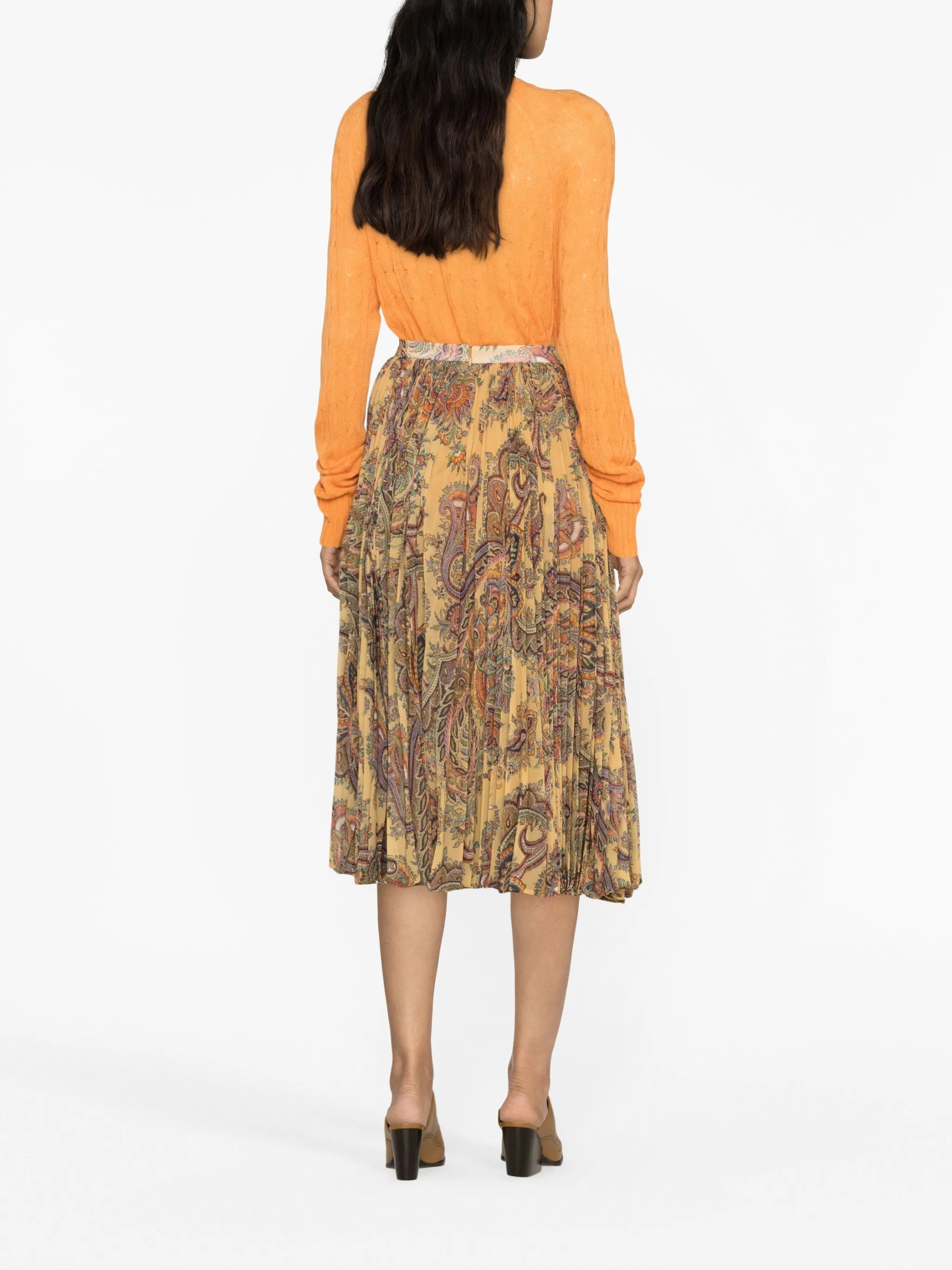 paisley-print pleated silk midi skirt