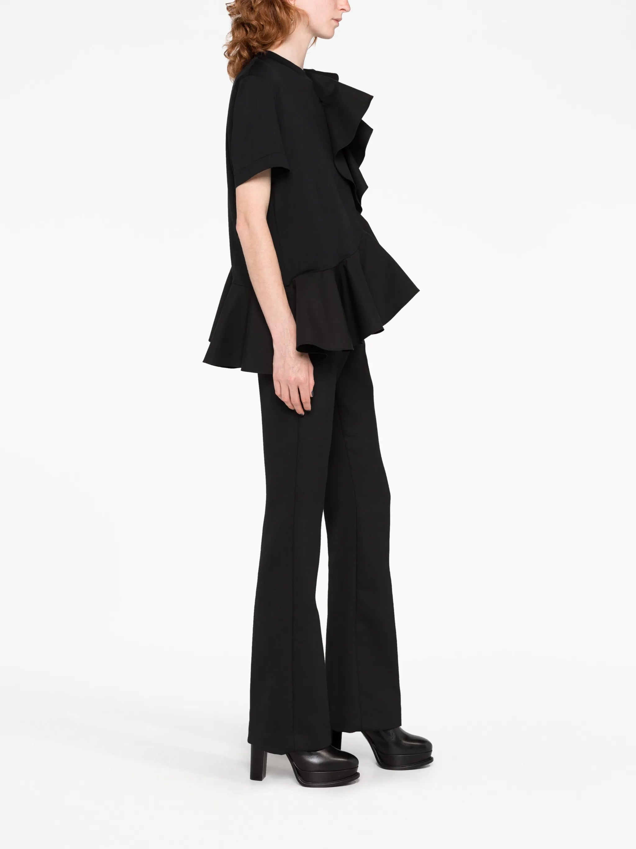 asymmetric ruffled T-shirt