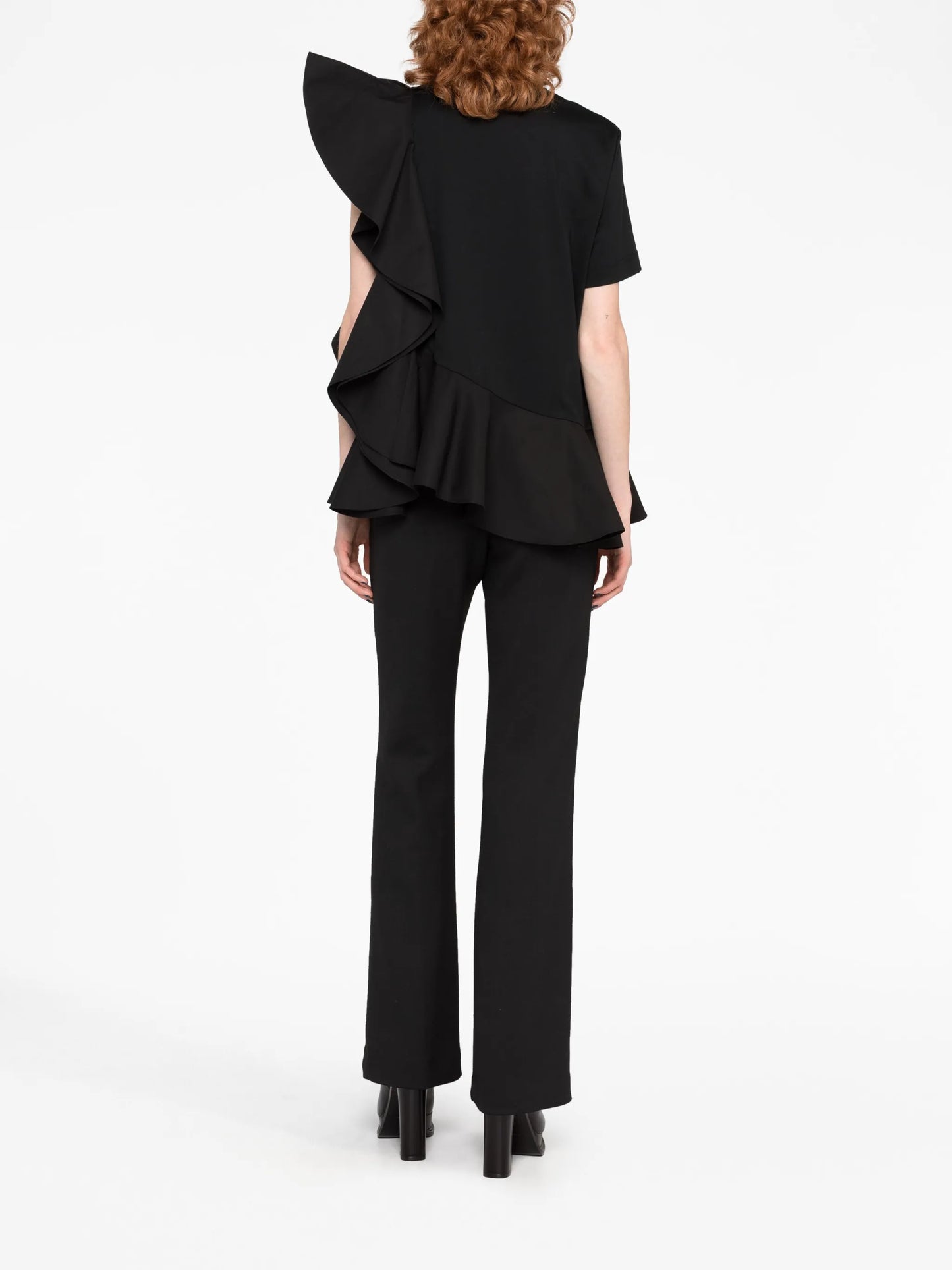 asymmetric ruffled T-shirt