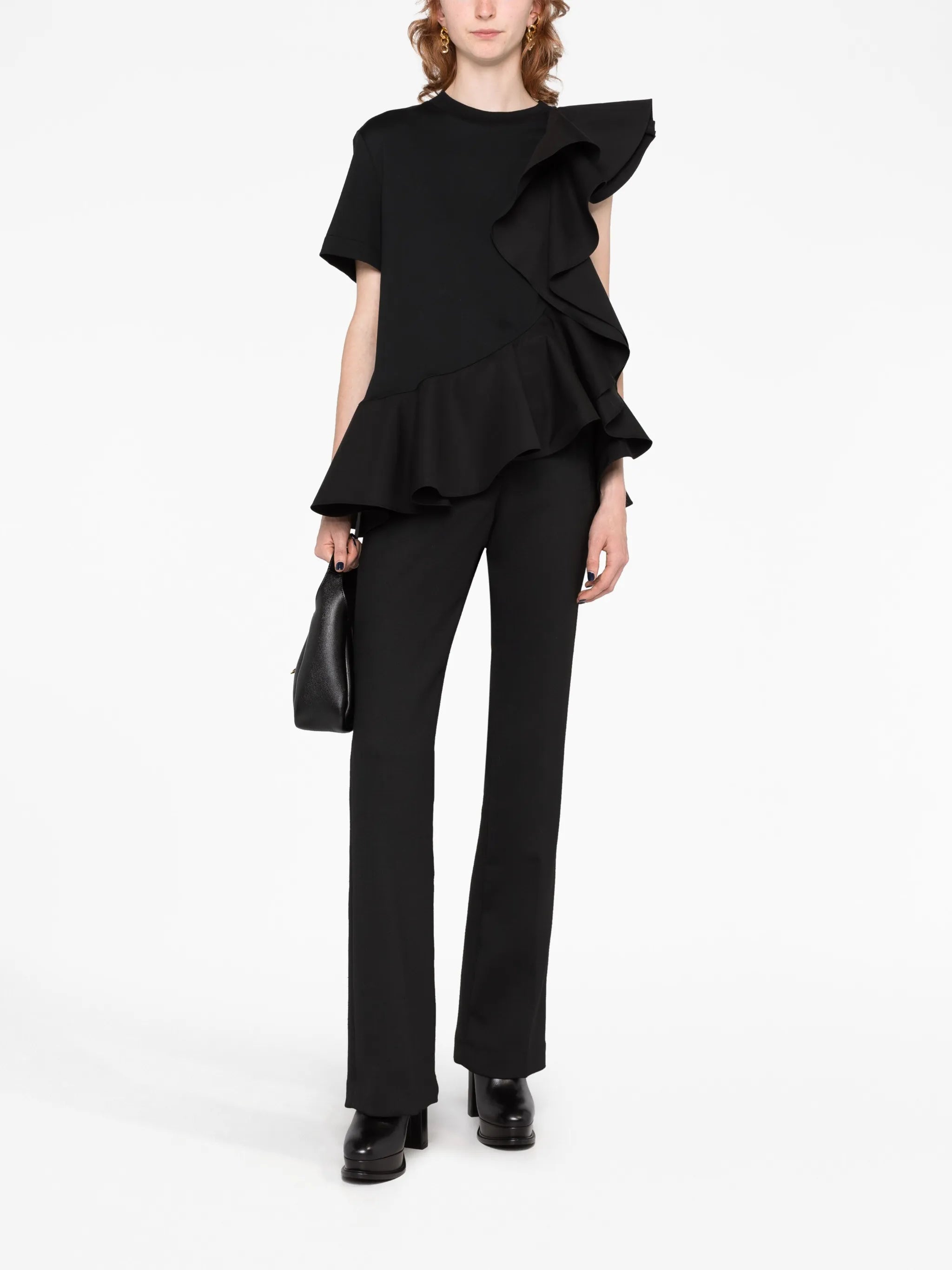 asymmetric ruffled T-shirt