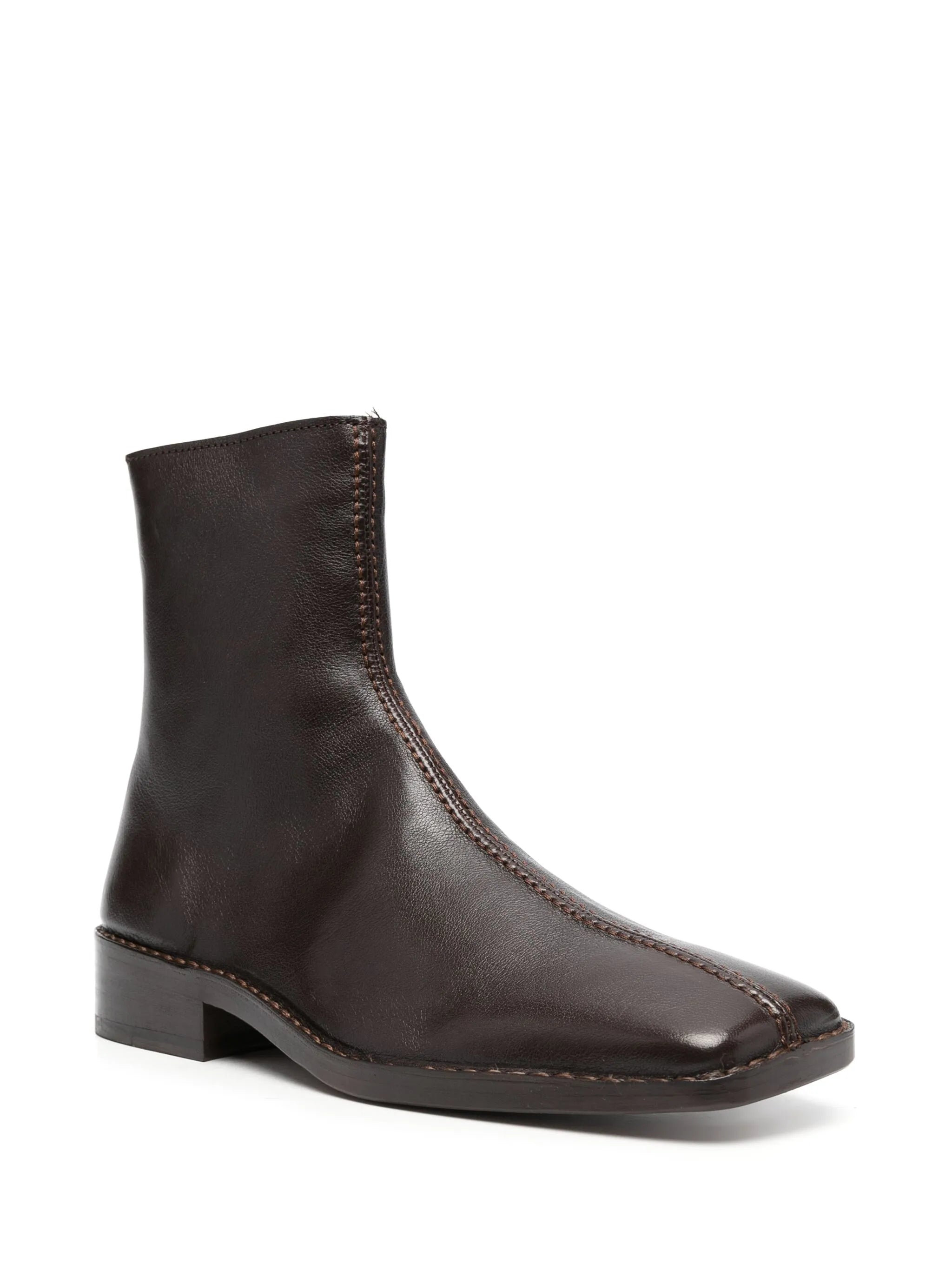 square-toe leather ankle boots