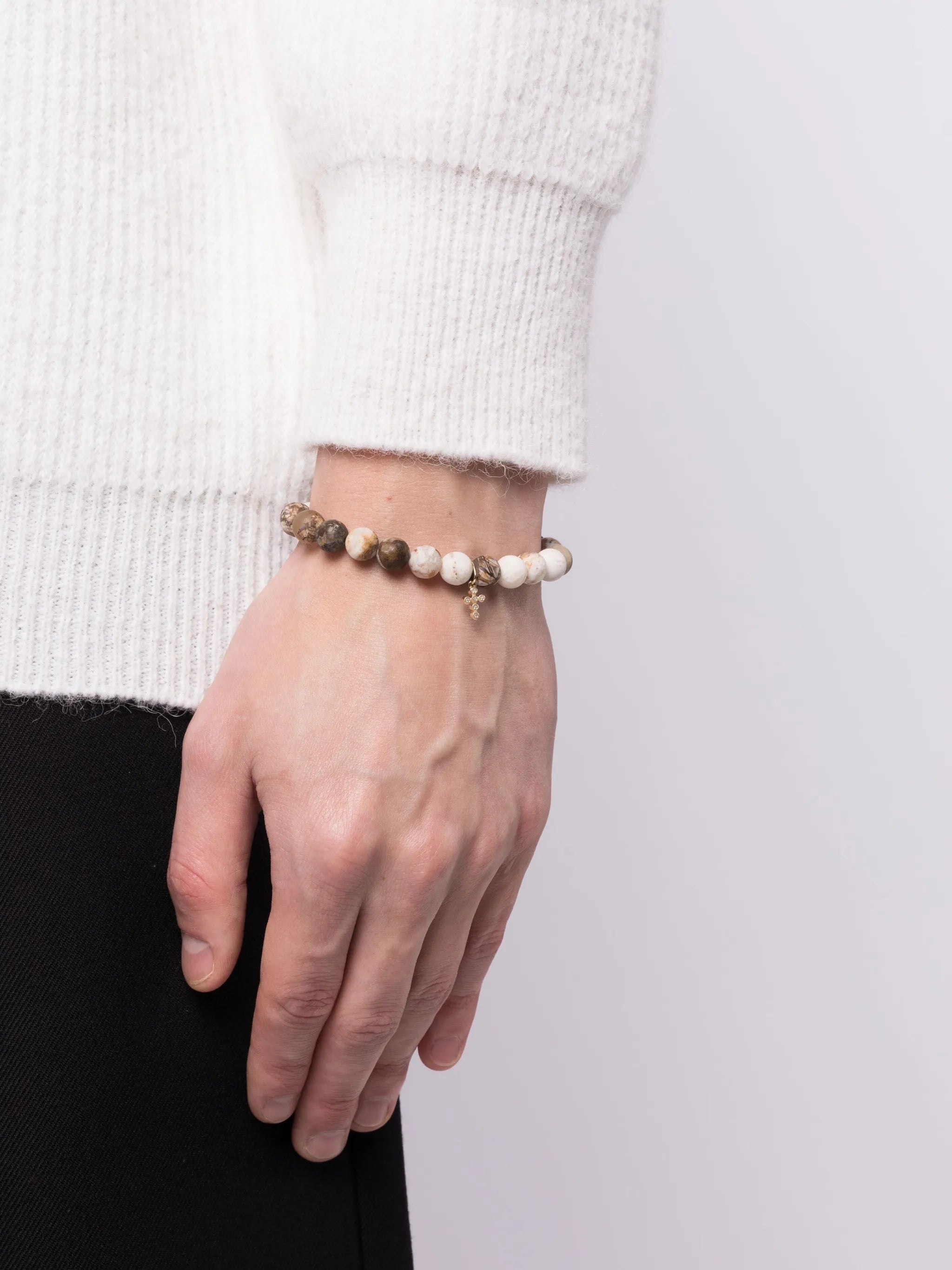 14kt yellow gold bezel cross charm beaded bracelet