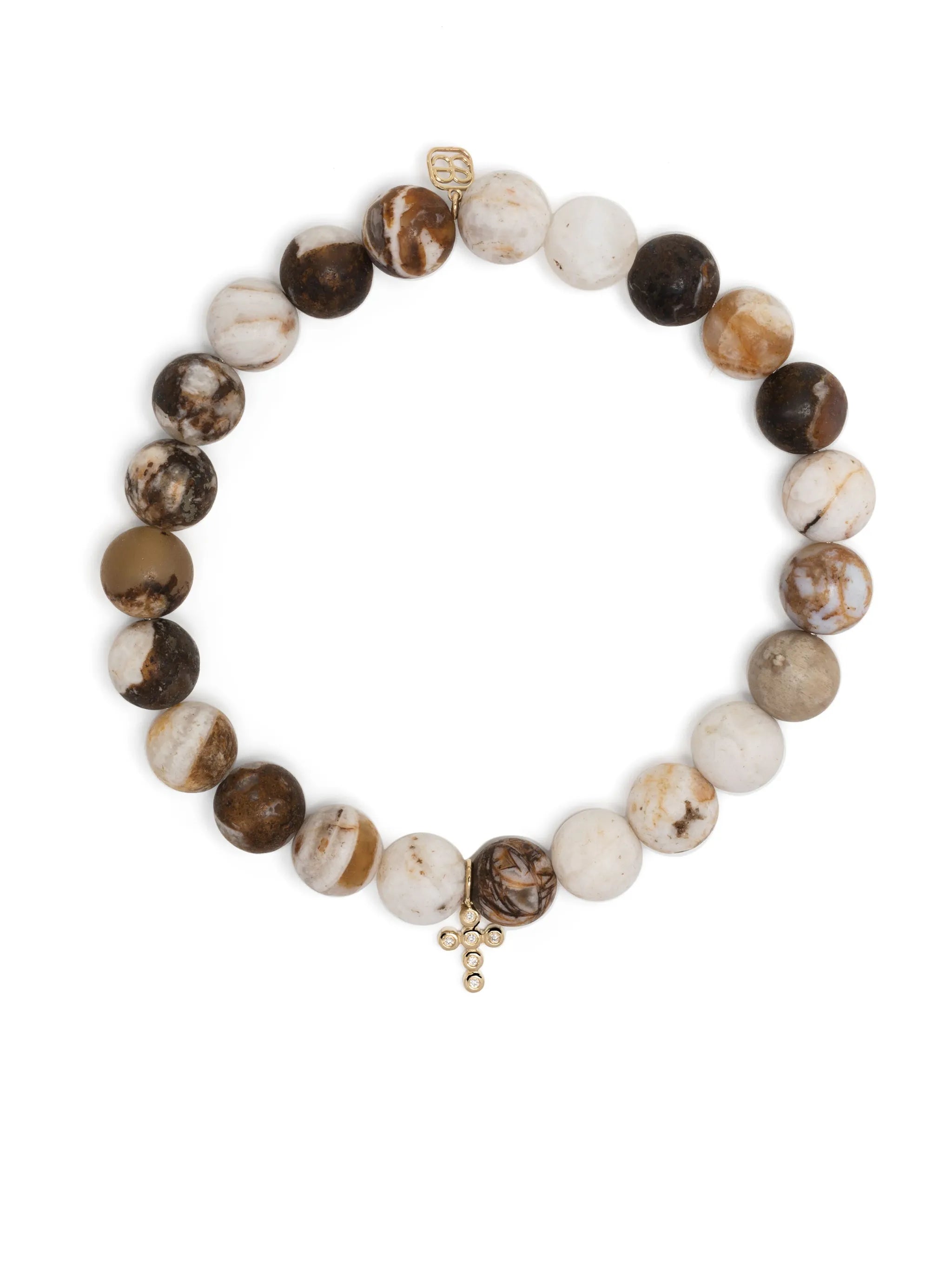 14kt yellow gold bezel cross charm beaded bracelet