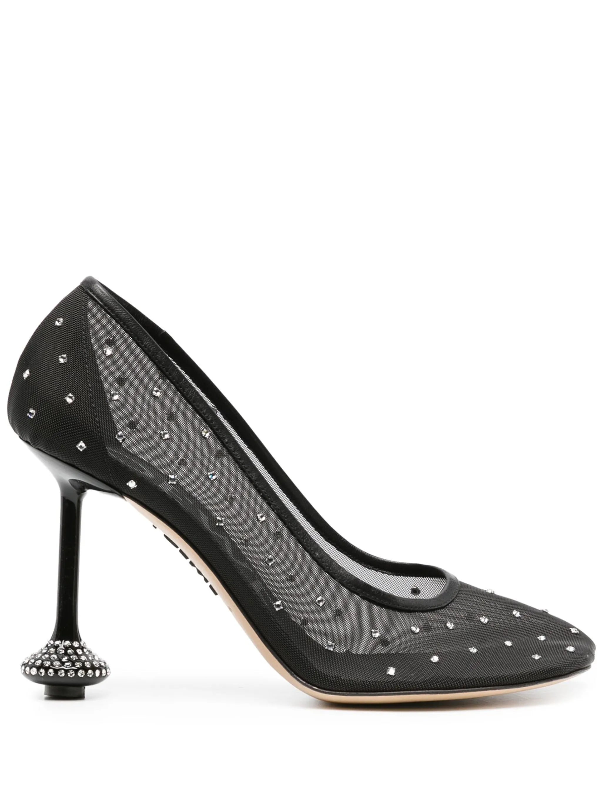 Toy 90mm rhinestone-embellished mesh pumps