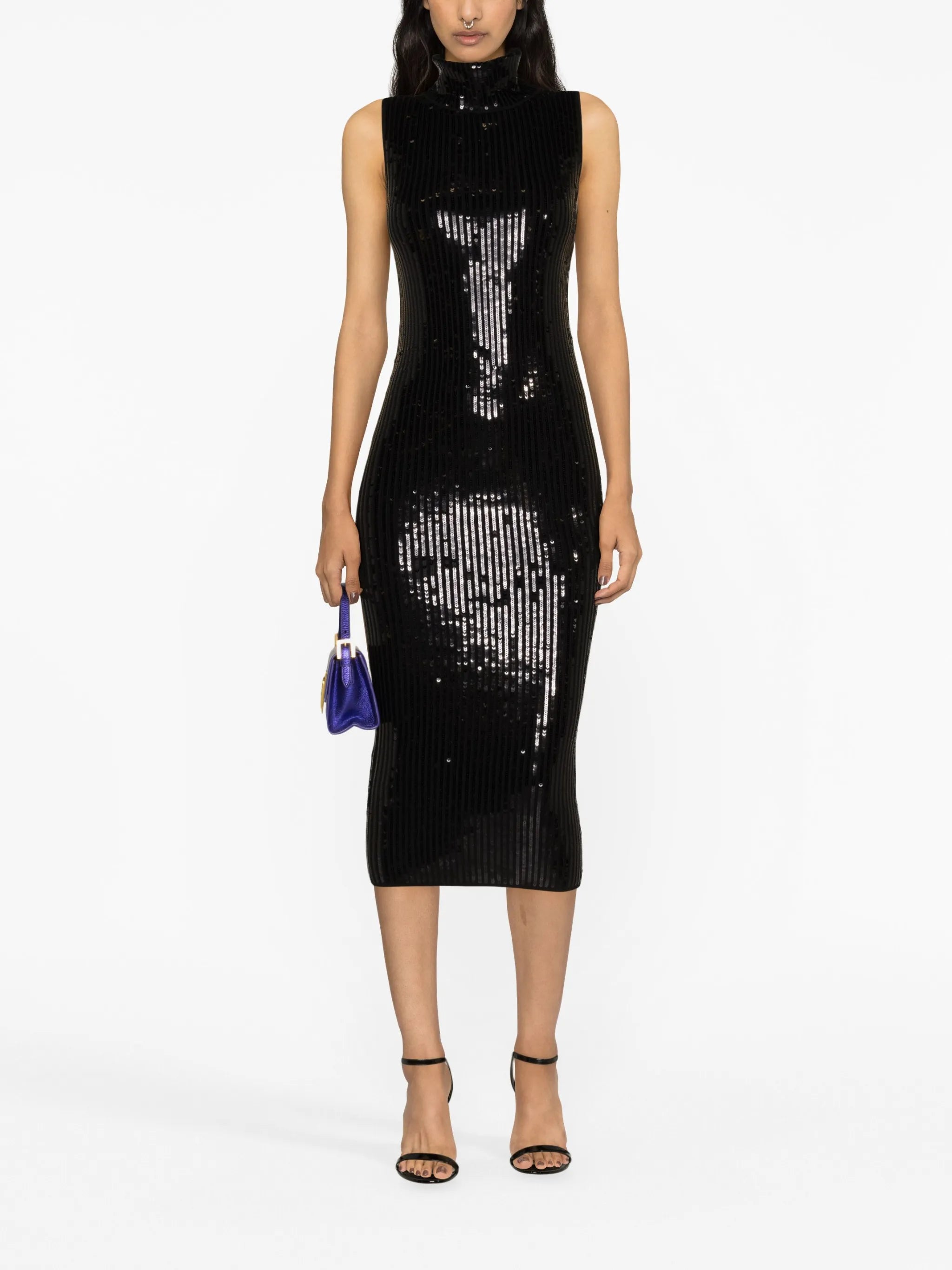 sequin-embellished knitted midi dress