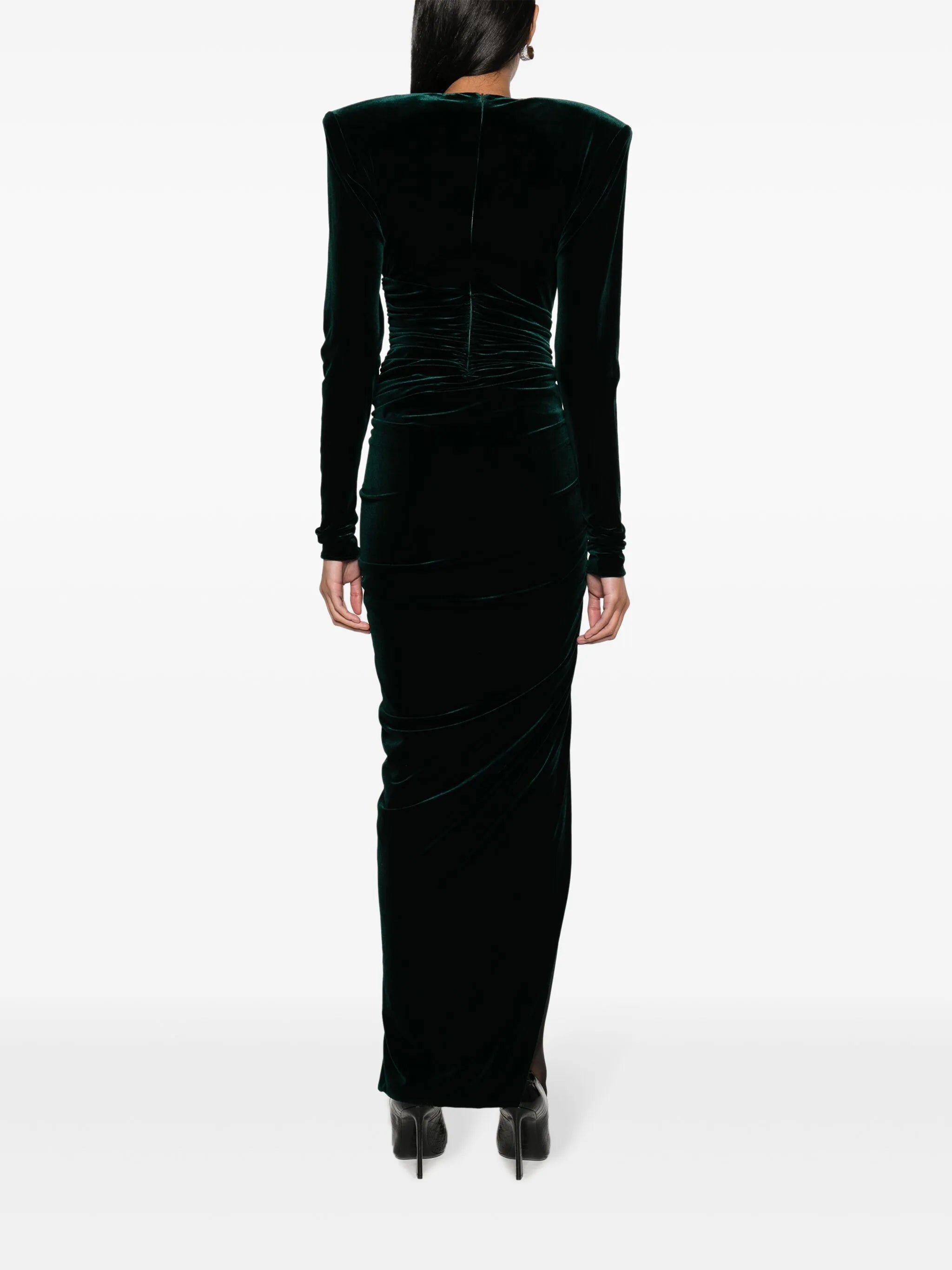 ruched velvet maxi dress