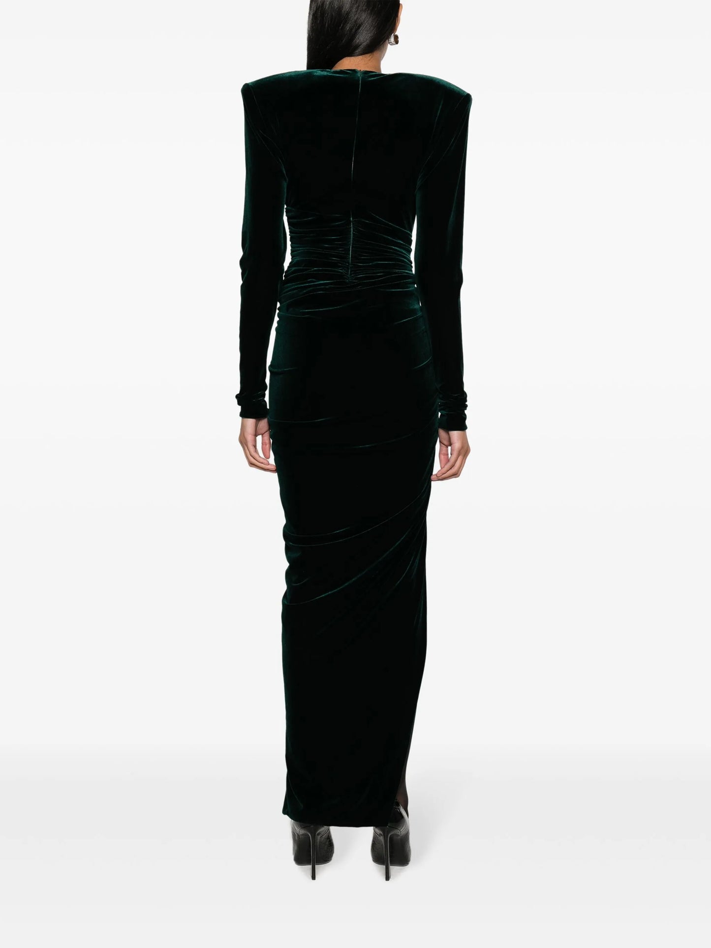 ruched velvet maxi dress
