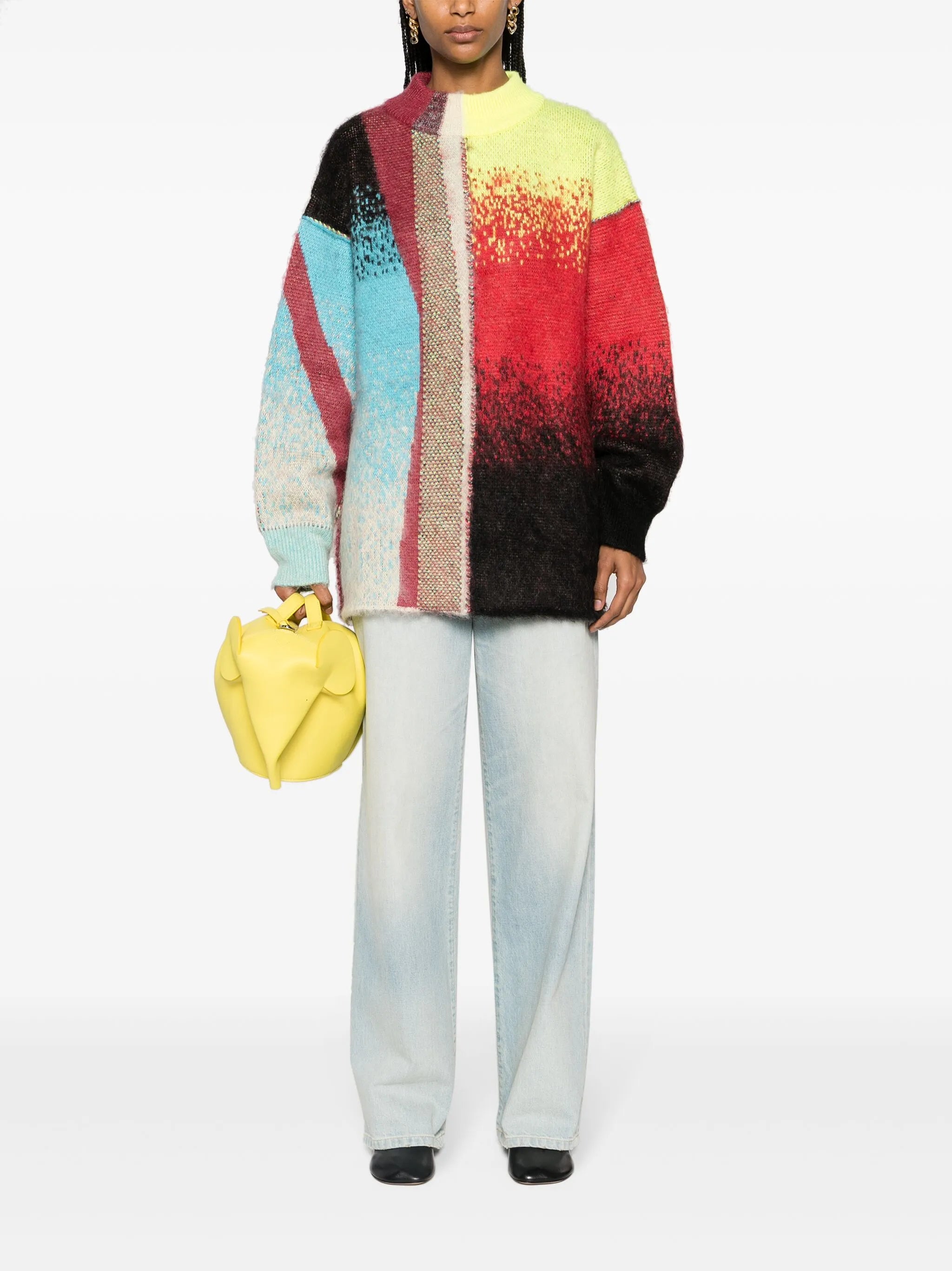 intarsia-knit brushed jumper
