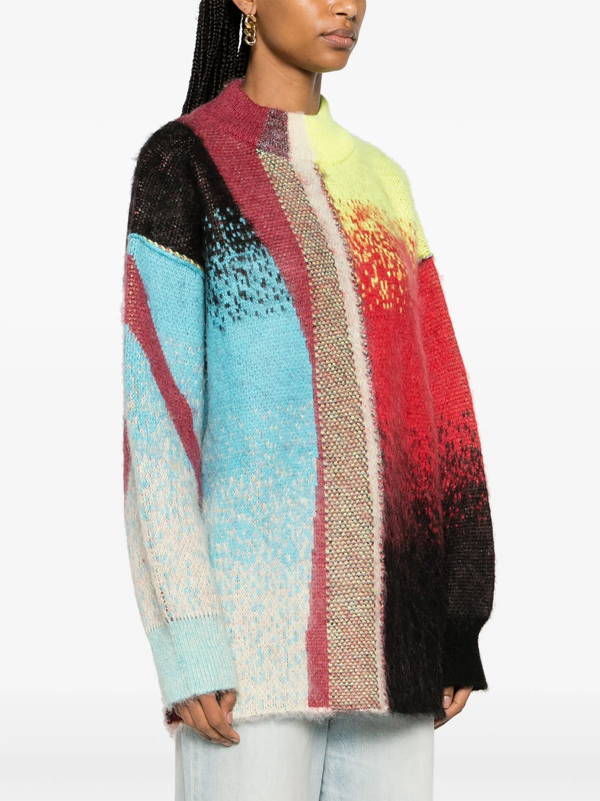 intarsia-knit brushed jumper