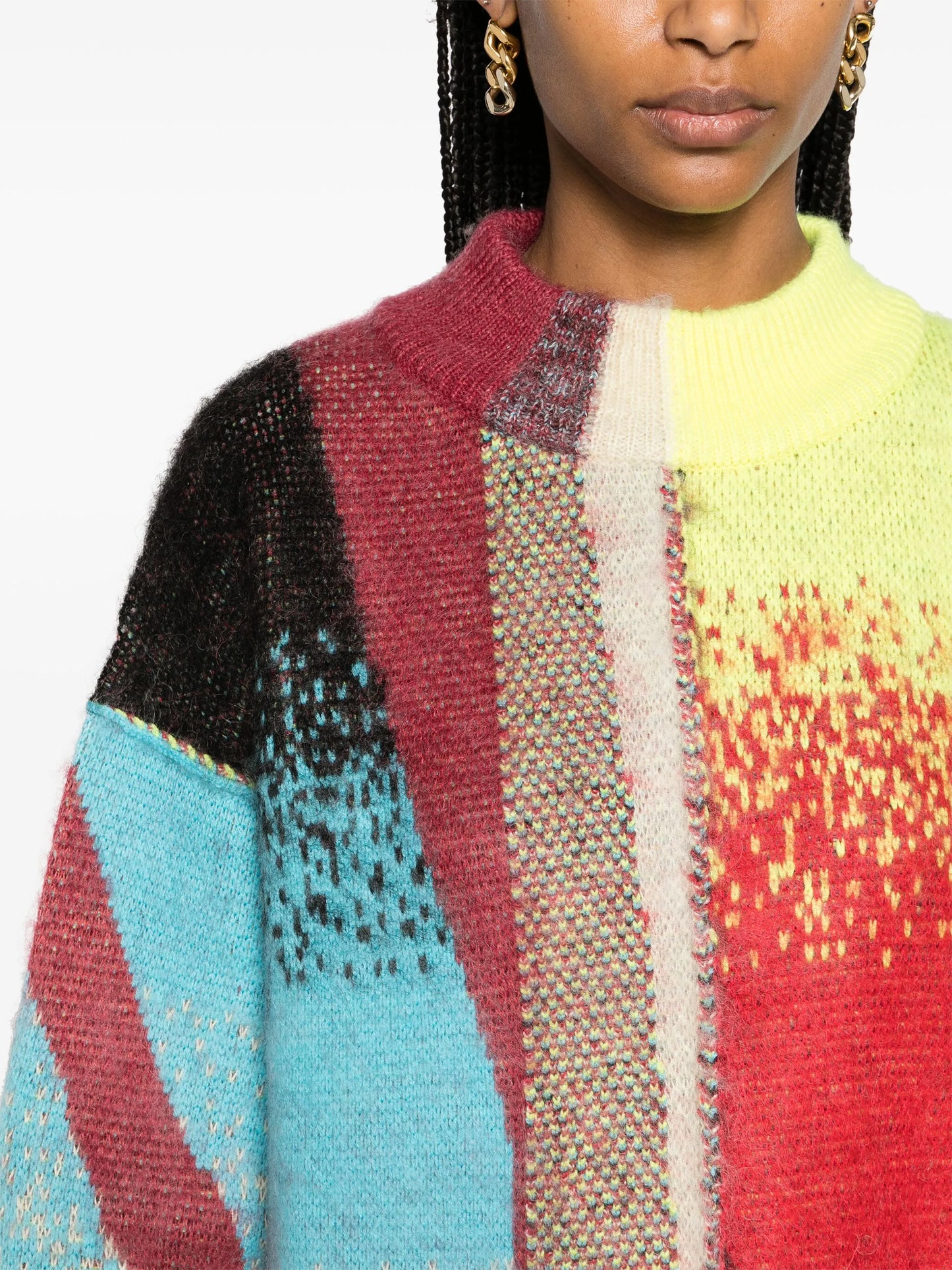 intarsia-knit brushed jumper
