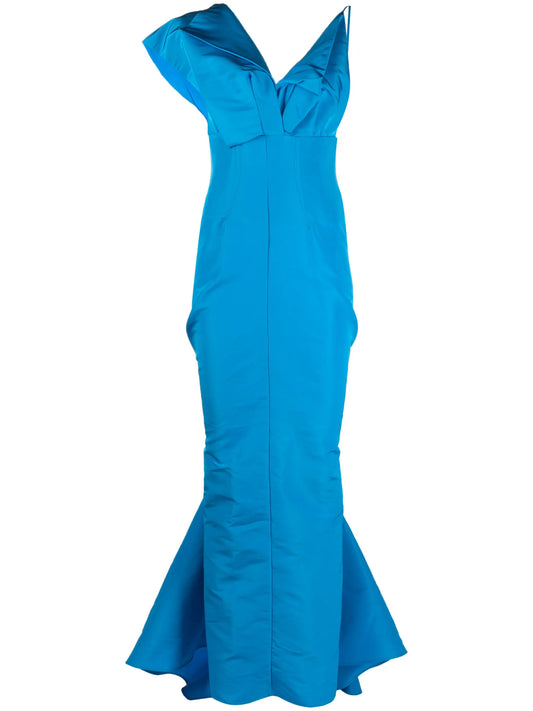 asymmetric silk trumpet gown