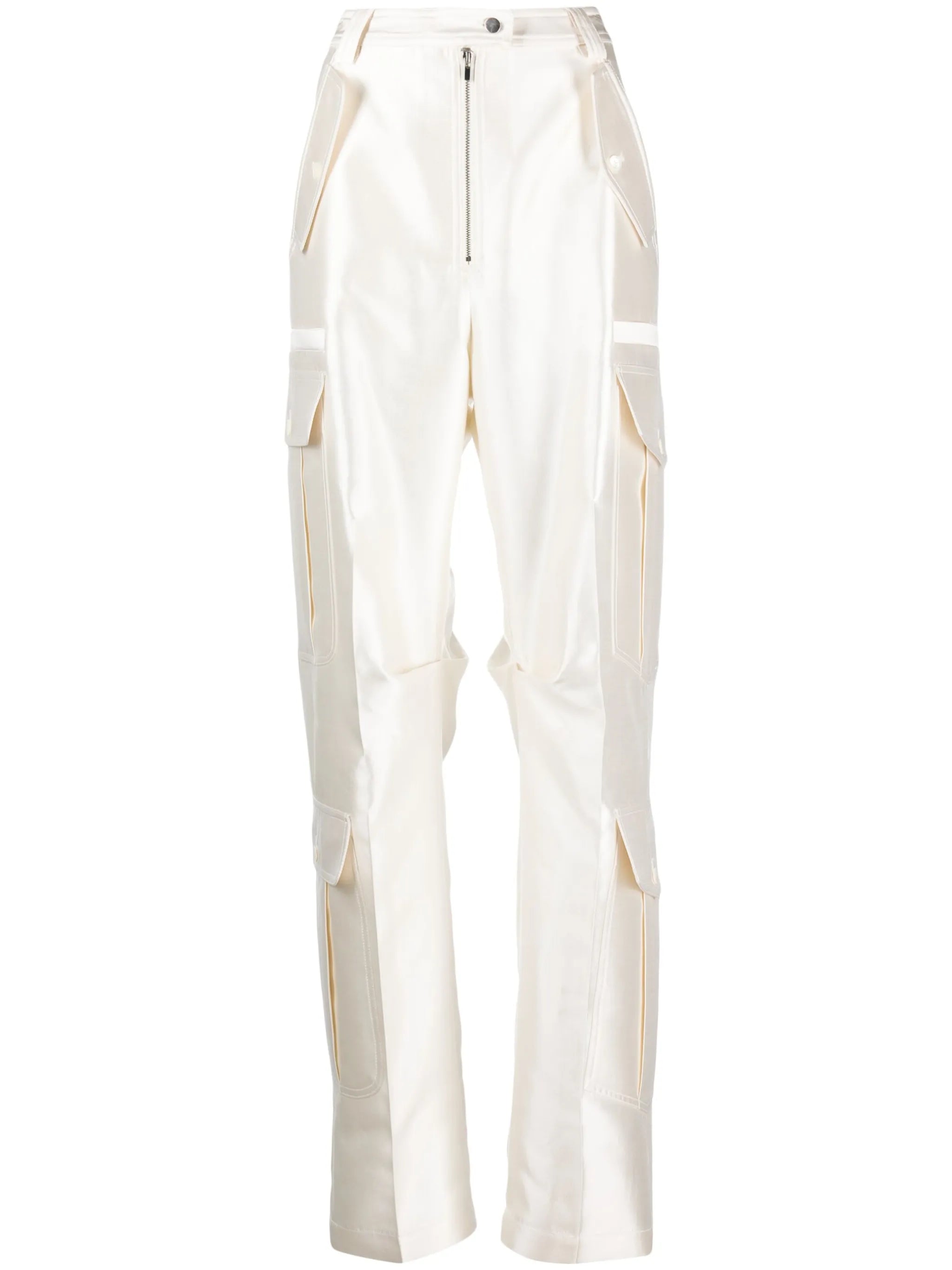 wide-leg satin cargo trousers